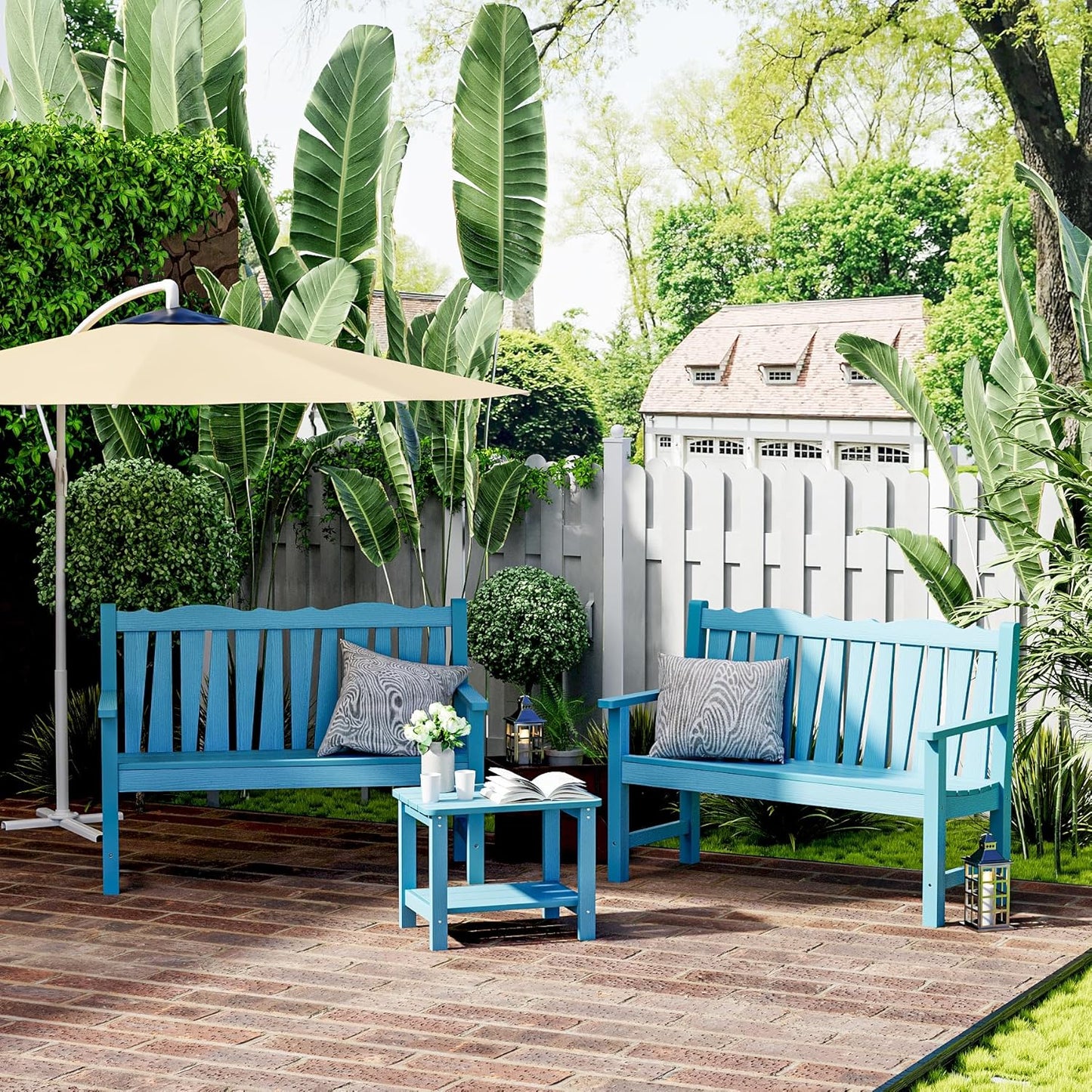 Outdoor Bench Weatherproof, 2-Person Garden Benches for Outdoors, All Weather HIPS Patio Bench Holds up to 800lbs, Never Rot or Fade, Comfort Bench for Porch, Garden, Patio, Backyard and Park