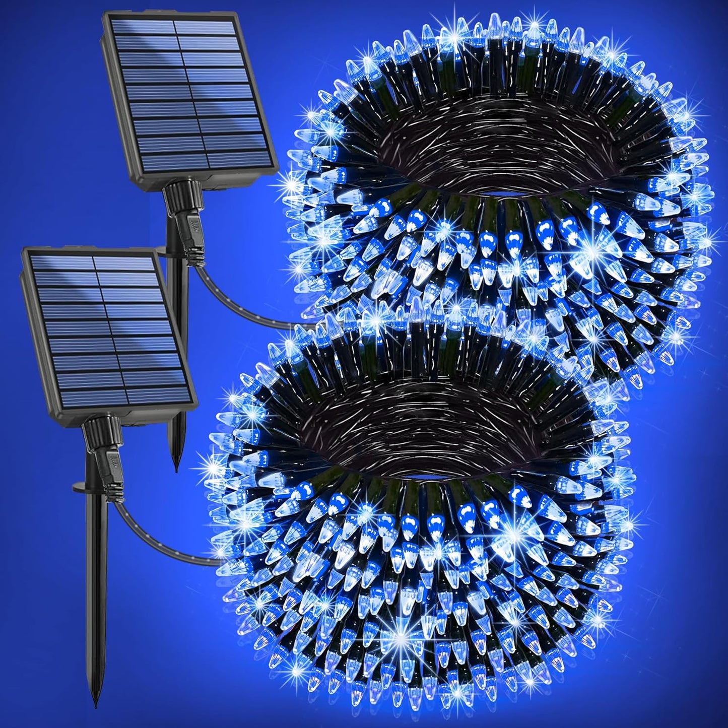 2-Pack 200FT Solar String Lights for Outside, 600 LED Extra-Bright Solar Light Outdoor with 19 Modes & Timer, Waterproof Fairy Solar Lights for Garden Patio Tree Christmas Decorations (Blue), 2021B