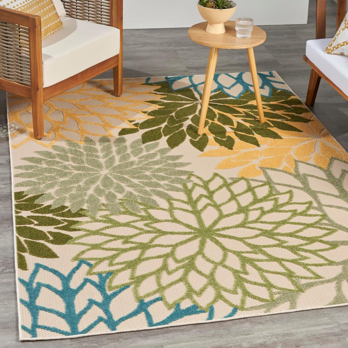 Nourison Home Aloha Tropical Indoor/Outdoor Green Multicolor 6' x 9' Area Rug, Easy Cleaning, Non Shedding, Bed Room, Living Room, Dining Room, Backyard, Deck, Patio (6x9)