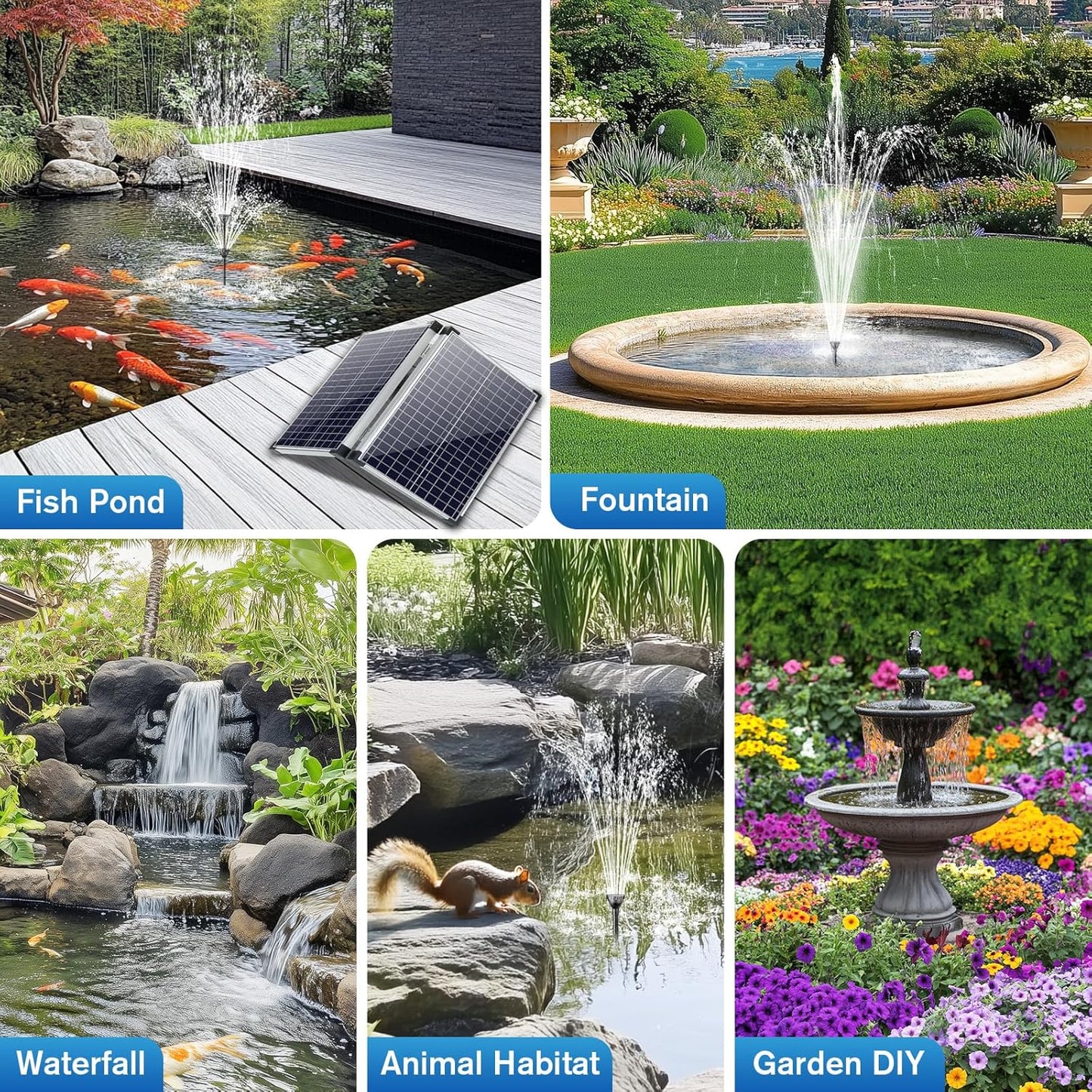 POPOSOAP 70W Solar Pond Pump,Solar Fountain Pump 580GPH Adjustable Flow, Outdoor Solar Water Pump with 17Ft+10Ft Cord & 6.6Ft PVC Tubing for Ponds, Fountain Waterfall-P170H