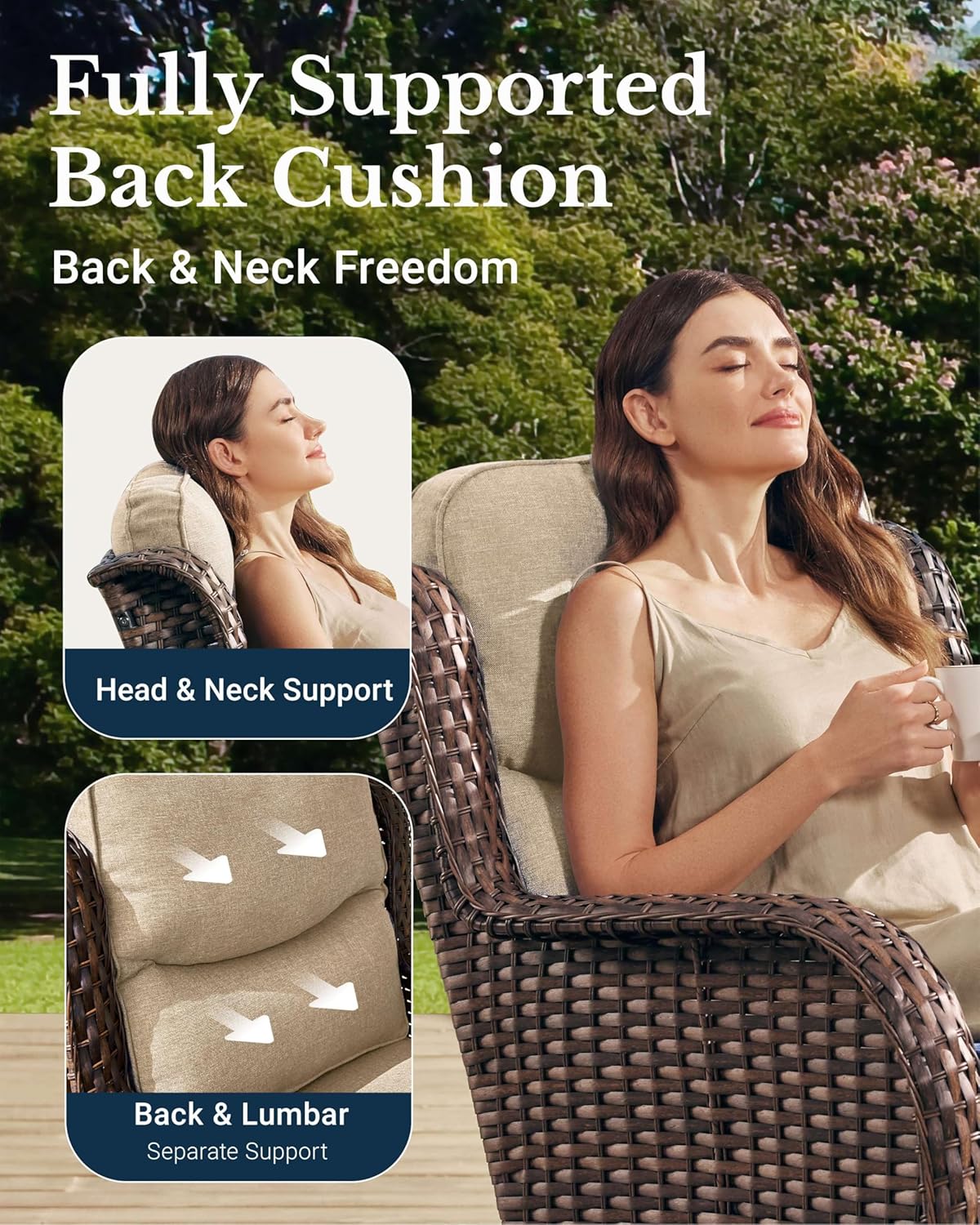 HILLGA Luxury Patio Furniture Set with 6-Inch Thick Cushions, High Back Outdoor Swivel Rocker Chairs, 2-Piece All Weather Conversation Set for Porch Deck Balcony Yard, Beige (V3)