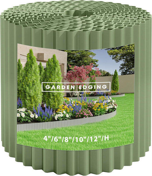 Metal Garden Edging Border, Corrugated Steel Landscaping, DIY for Lawn (Green, 6 Inch x 40FT)