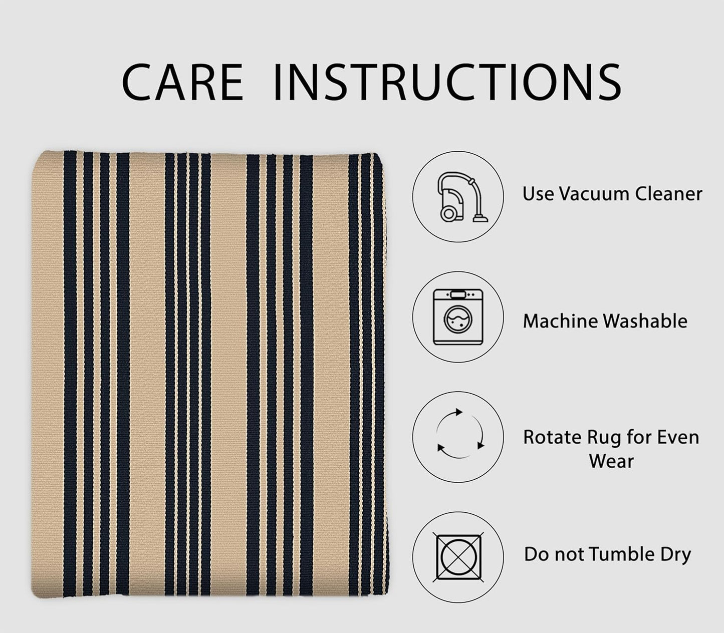 IOHOUZE Black and Tan Striped Rug 5'x7' Indoor Outdoor Rug, Washable Area Rug for Living Room, Large Patio Rug, Cotton Striped Rugs for Patio Living Room Bedroom