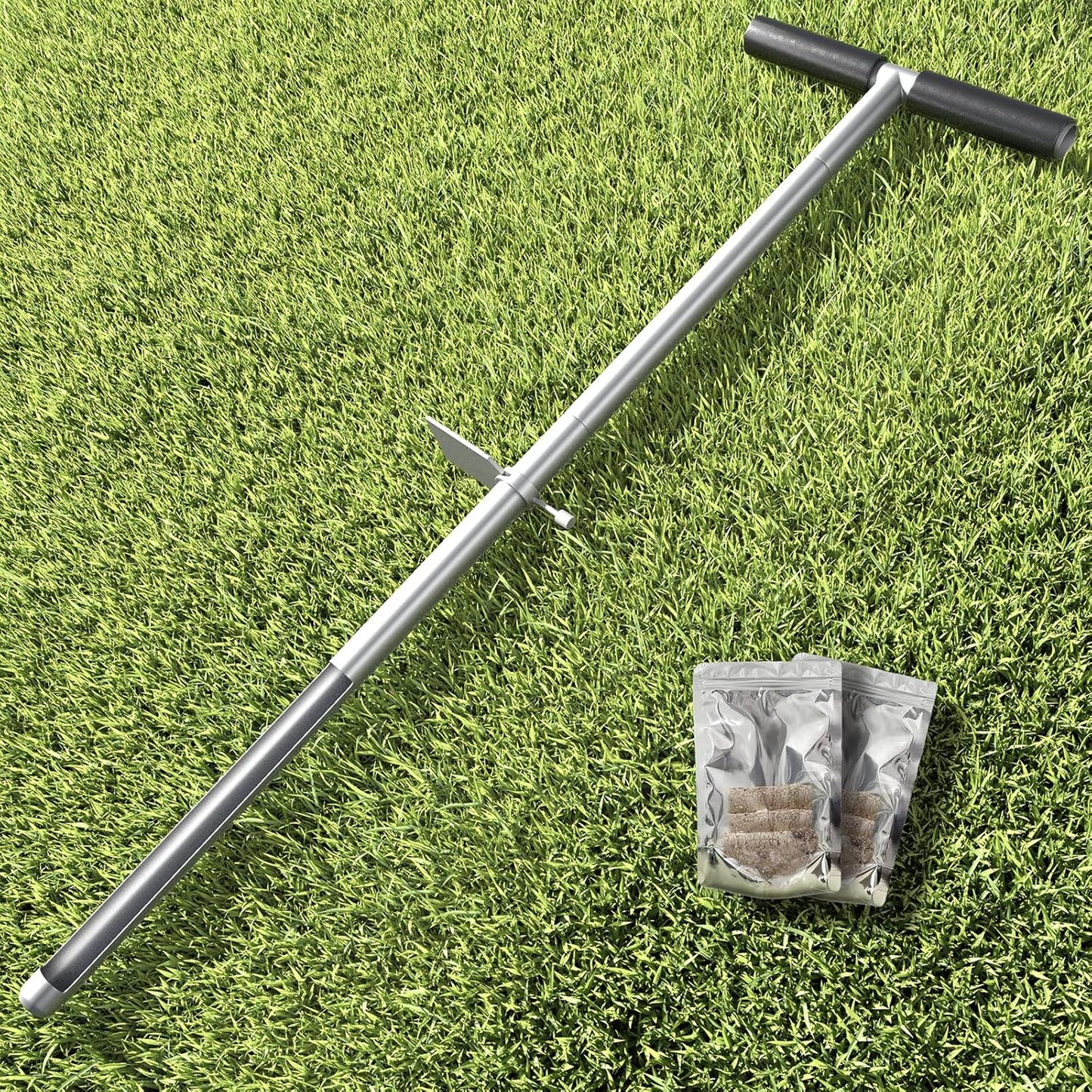 36" Soil Sample Probe Stainless Steel T-Style Handle Sampling Soil Probe Soil Sample Test Tool Kits with Foot Pedal and Reusable Sample Bags for Farm/Agriculture/Garden/Lawn/Golf Course