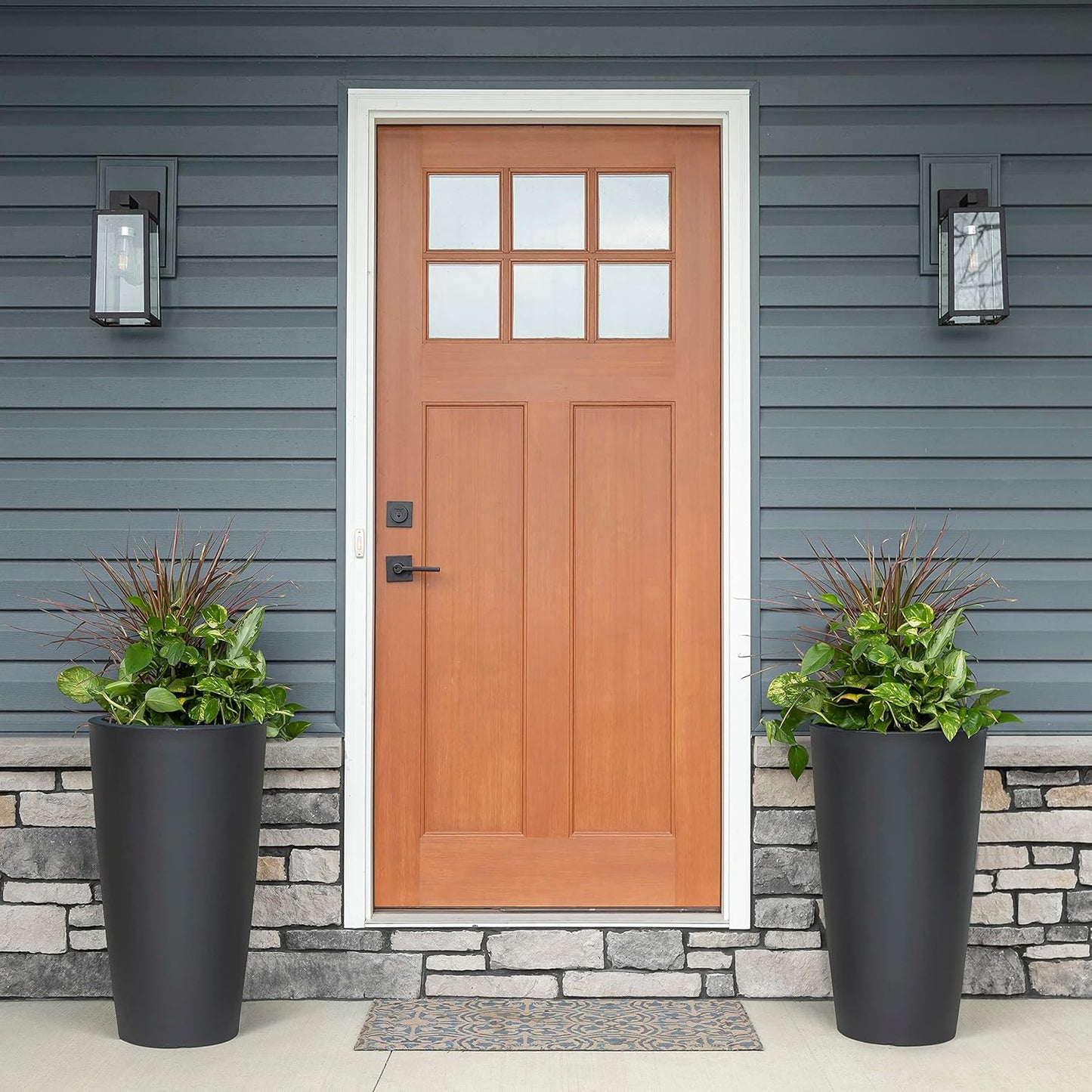 Step2 Tremont Tall Round Tapered Planter, Large Planters for Outdoor Plants, Gardening and Flower Pot for Patio or Porch, Efficient Drainage, Durable Plastic, Onyx Black, 2-Pack