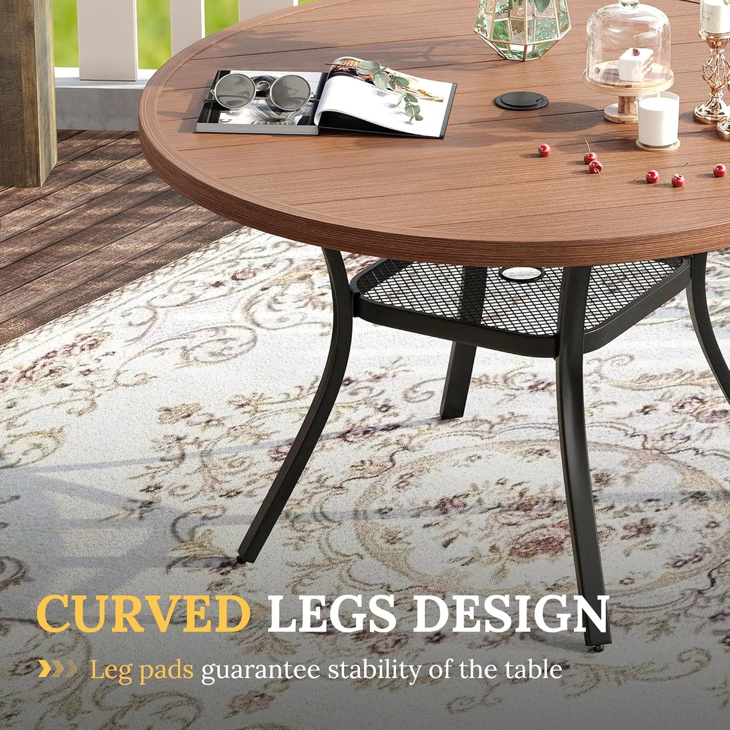 VICLLAX 5 Pieces Patio Dining Set for 4, Outdoor Furniture Set Includes 40.7" Round Patio Table and 4 Patio Stackable Chairs, Walnut Tabletop and Brown Fabric