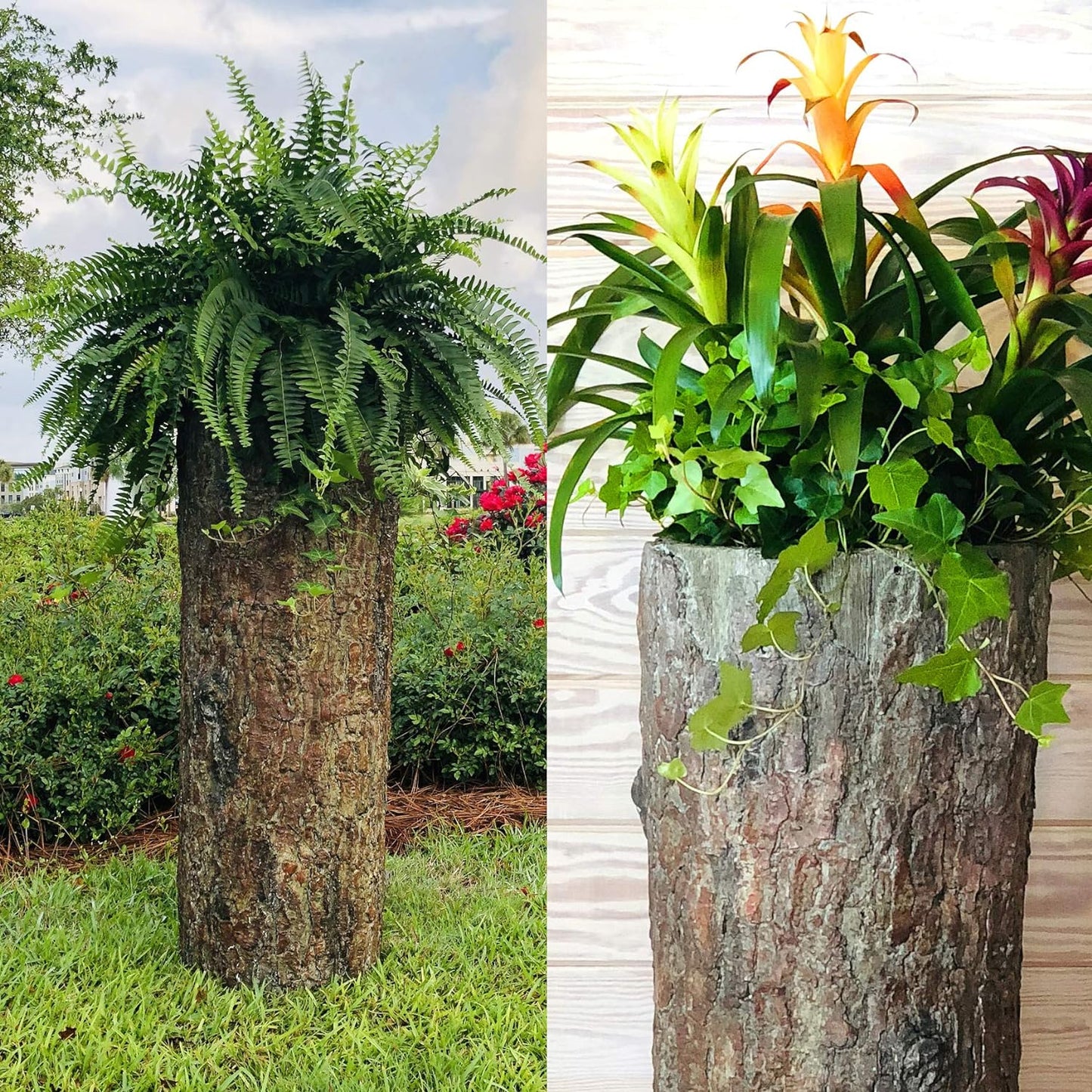 🌳 Large Hollow Log Planter. Outdoor Garden, Yard & Porch Pot. Tall Tree Stump Well Pump Cover. Weatherproof, Rustic, Natural Looking Deck & Patio Decor. Better Than a Fake Rock.