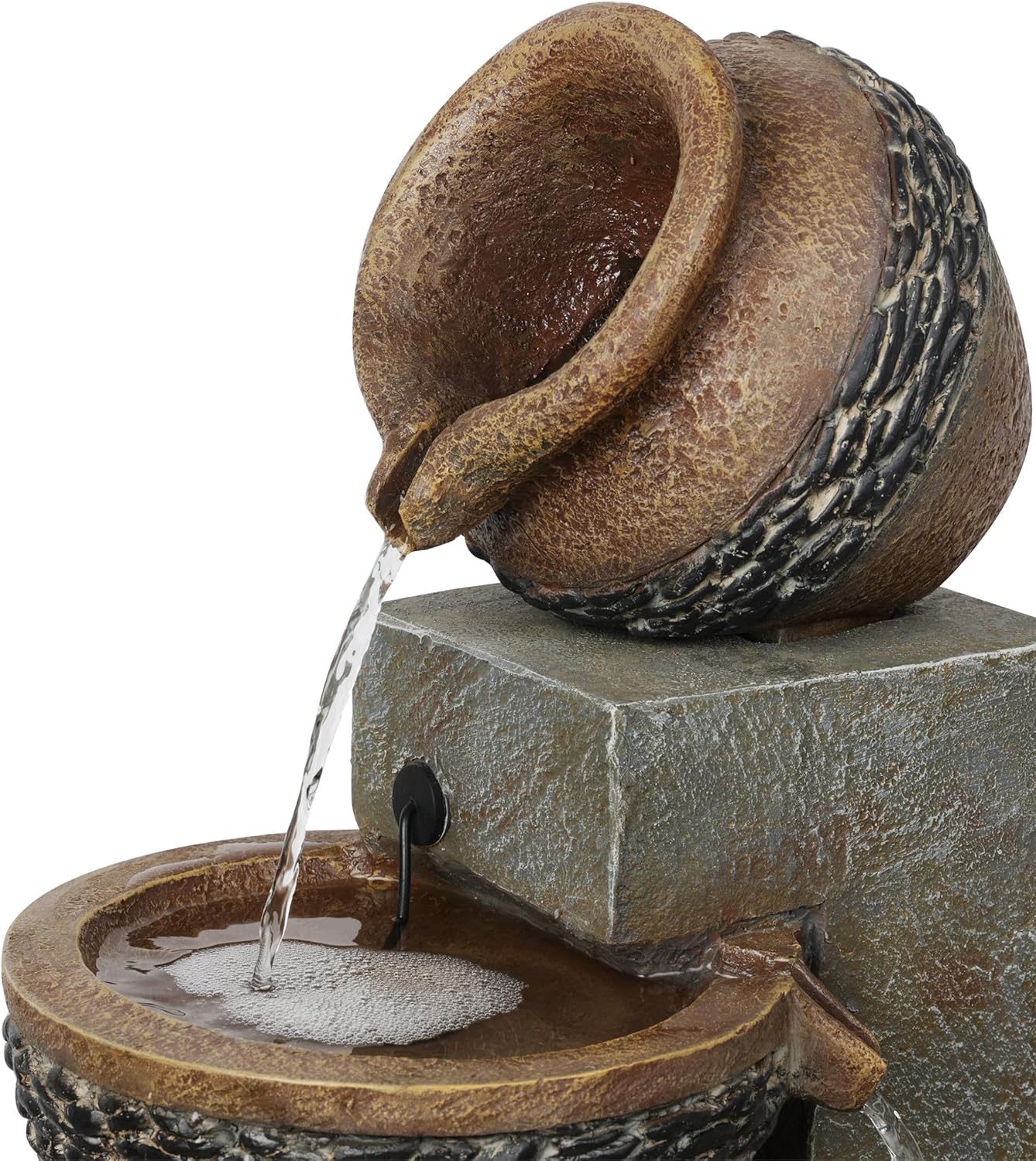 Alpine Corporation TVH244 39" Outdoor 4-Tier Cascading Pots Water Fountain with LED Lights – Freestanding Garden Water Feature for Patios, Yards, and Landscaping, Gray