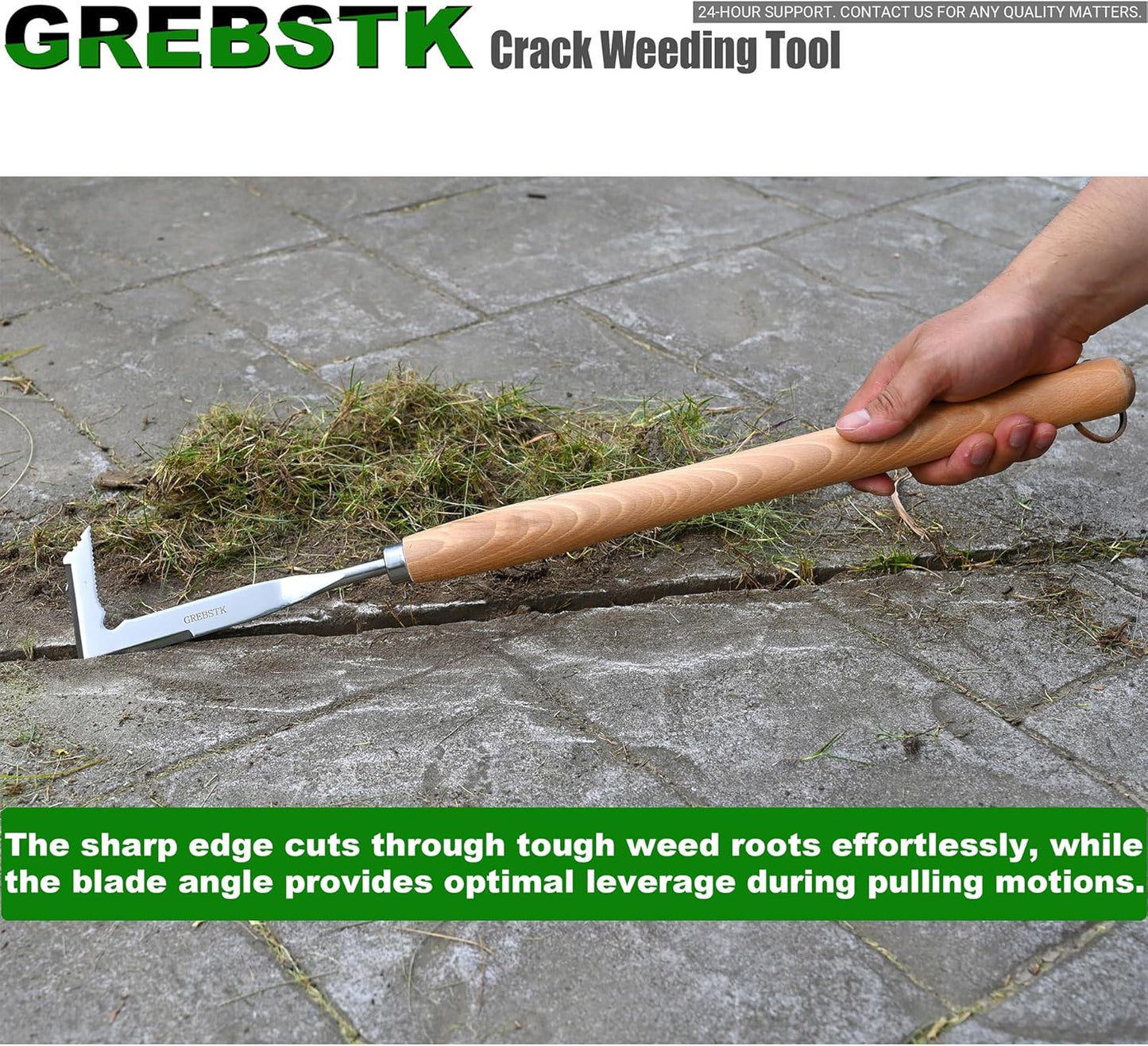 GREBSTK Crack Weeder Crevice Weeding Tool Stainless Steel Manual Weeder Beech Handle Gardening Tool, 22 inch