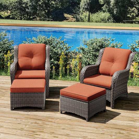 Joyside 4 Pieces Outdoor Patio Furniture Set Wicker Conversation Bistro Set 2 PE Wicker Patio with 2pcs Ottomans for Backyard, Porch, Balcony(Mixed Grey/Orange)