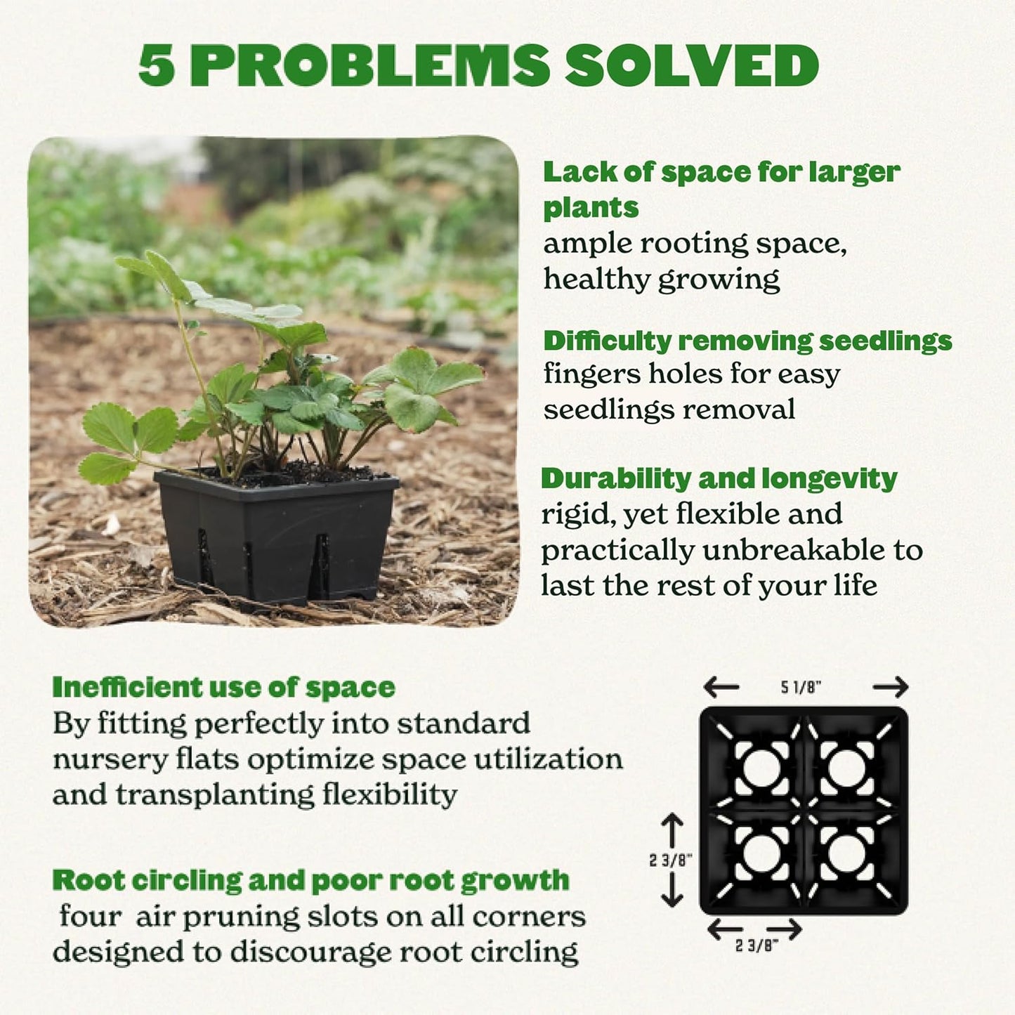 Epic Gardening Reusable Seed Starter Tray - 4 Cell 4"/16 Seedling Starter Trays - Easy Watering, Indoor Greenhouse, Plant Starter, Gardener-Friendly for Seedlings | UV-Treated & BPA-Free - Black