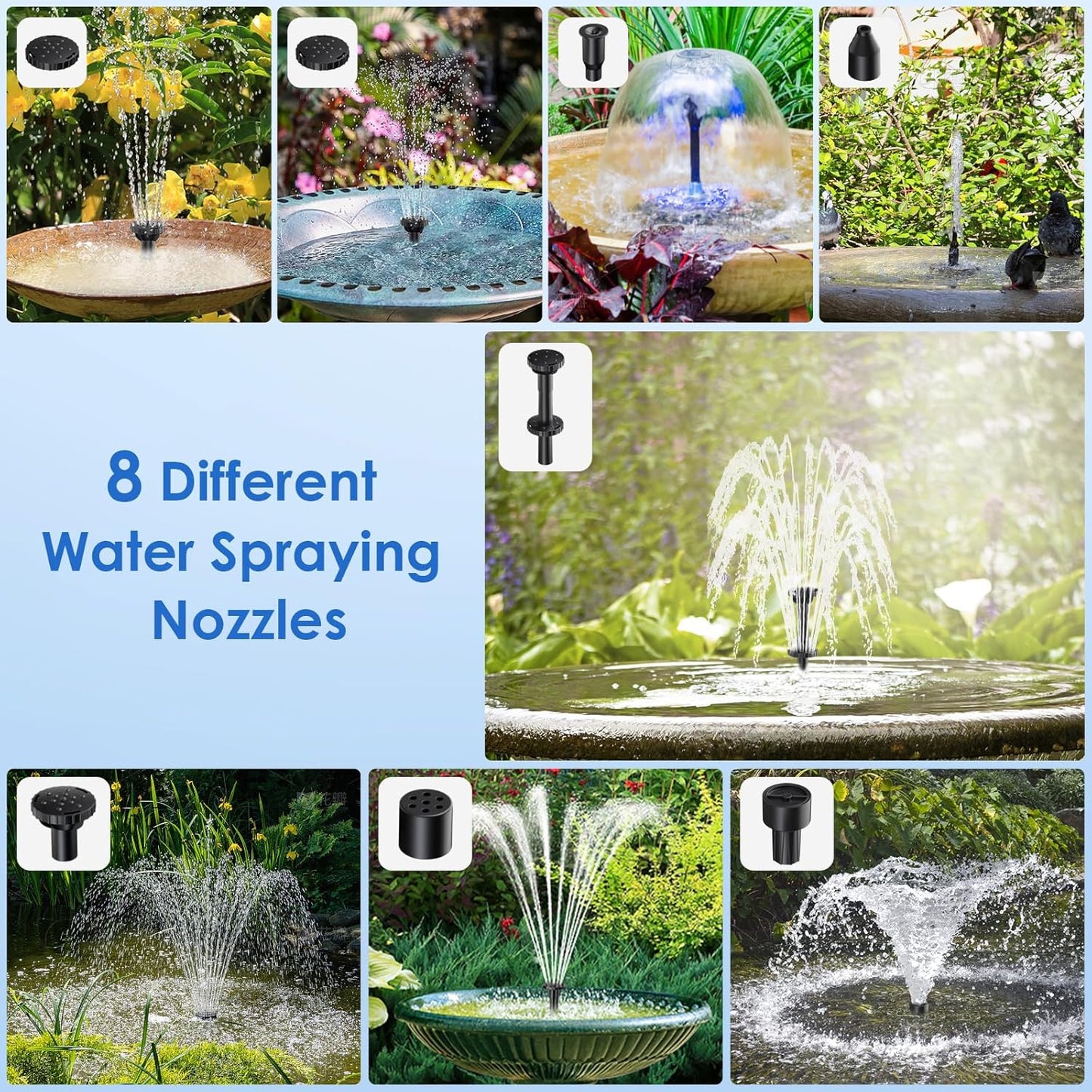 POPOSOAP Solar Fountain Pump for Bird Bath, 6.5W Solar Water Fountain Pump with Upgraded Dry-run Protection & Double-layer Nozzles 5Ft Tubing for Pond, Bird Bath, Backyard Water Feature