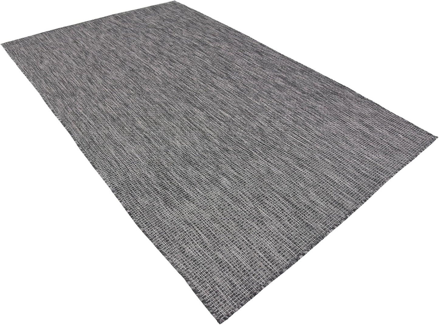 Unique Loom Collection Casual Transitional Solid Heathered Indoor/Outdoor Flatweave Area Rug (5' 1" x 8' Rectangle, Black/Ivory)