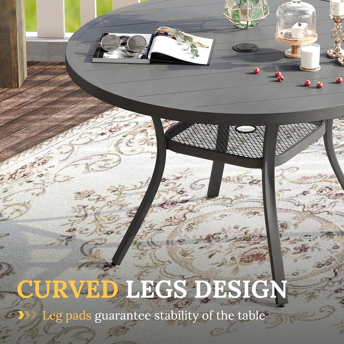 VICLLAX Patio Dining Set for 6, Outdoor Furniture Set Includes 47.2" Round Patio Table and 6 Patio Sling Chairs, Grey Tabletop and Grey Fabric