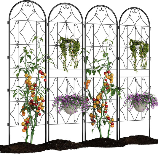 Garden Trellis 2 PCS - Tall 75 Inch x 20 Inch Metal Trellis for Climbing Plants & Vegetables | Rustproof Black Powder Coated Outdoor Plant Support | Patio Decor for Vines, Roses, Cucumbers, Tomatoes