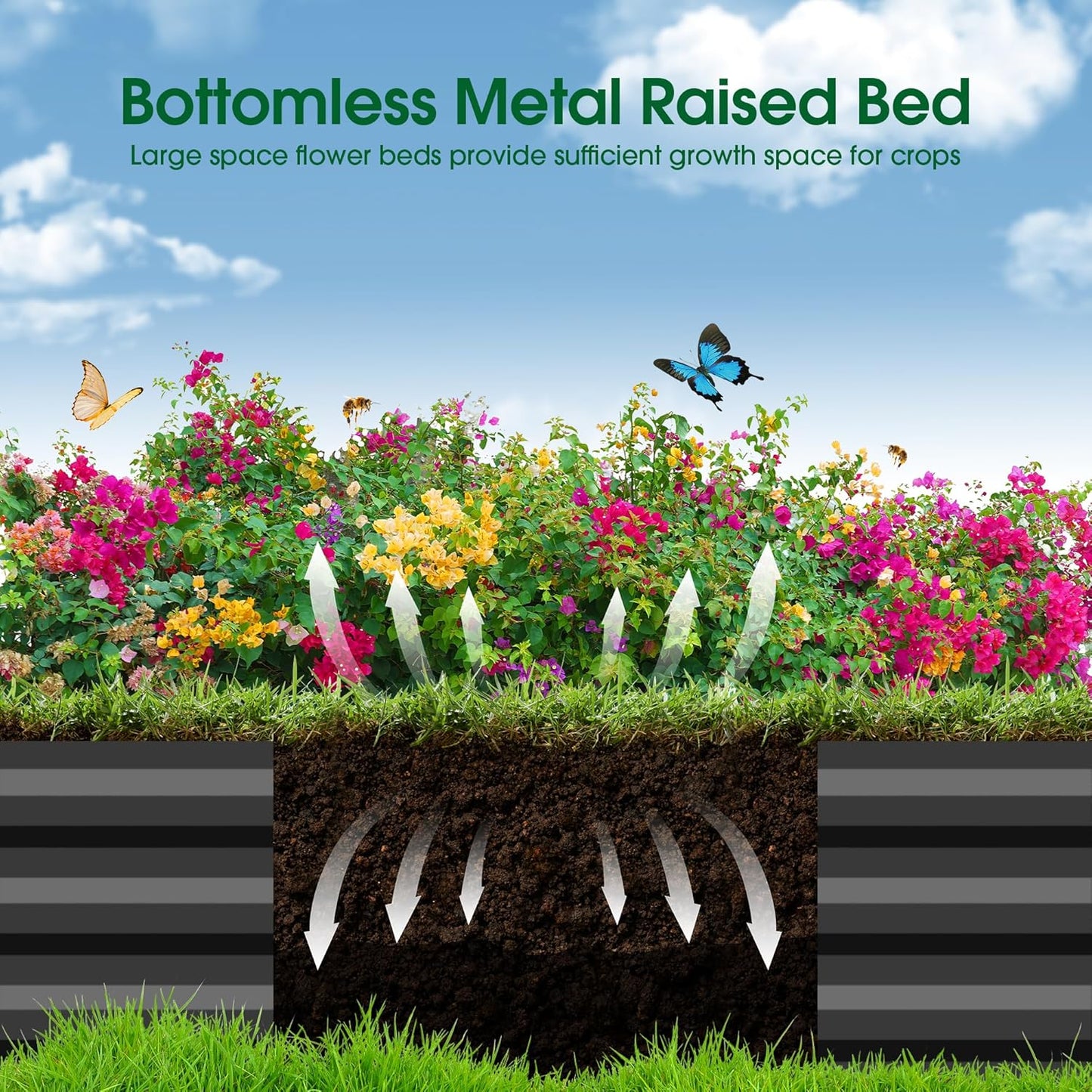 Onelike 7.6' x 3.6' x 3.6' Galvanized Raised Garden Bed with Crop Cage, Plant Protection Tent with Zippered Doors, Sun Shade Cloth, Garden Netting for Vegetables, Fruit Cage for Patio, Yard, Lawn