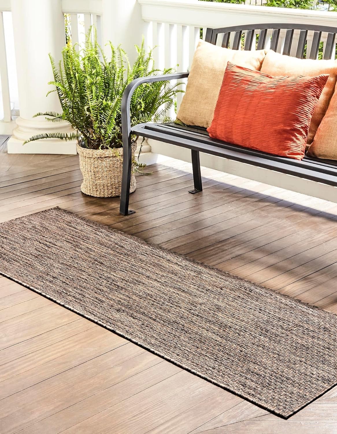 Unique Loom Collection Casual Transitional Solid Heathered Indoor/Outdoor Flatweave Area Rug (2' x 6' 1" Runner, Light Brown/Ivory)