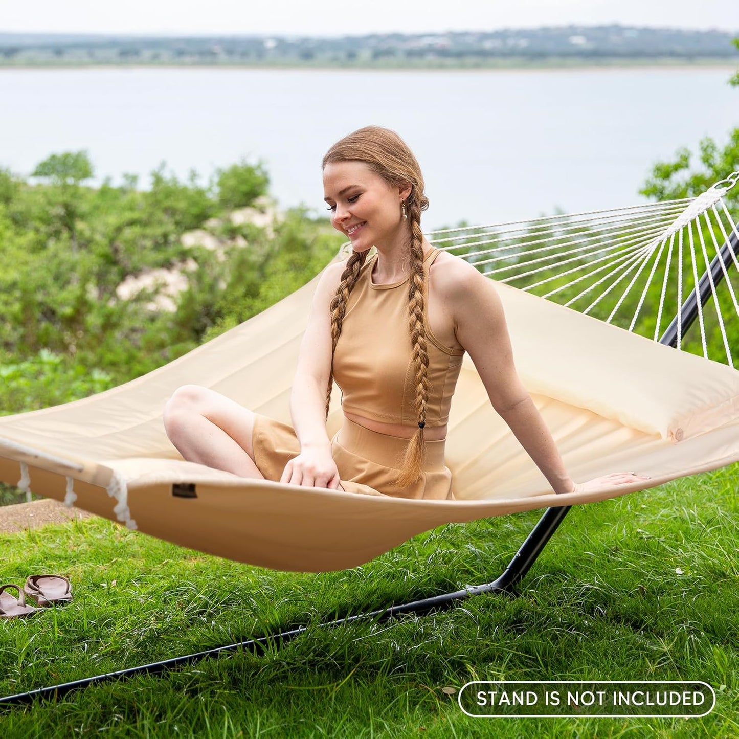 SUNCREAT Hammocks Replacement Hammock for Stand, 475 lbs Capacity, Two Person Backyard Hammock for Outside, Beige