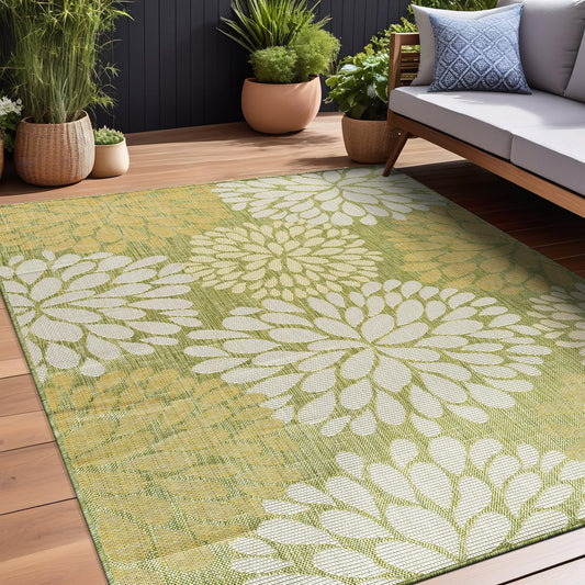 Beverly Rug Outdoor Rug 8x10 Modern Exotic Tropical Leaf Area Rugs for Indoor and Outdoor Patio Deck Porch Garden Water Resistant Washable Outside Carpet (8 x 10 Green)