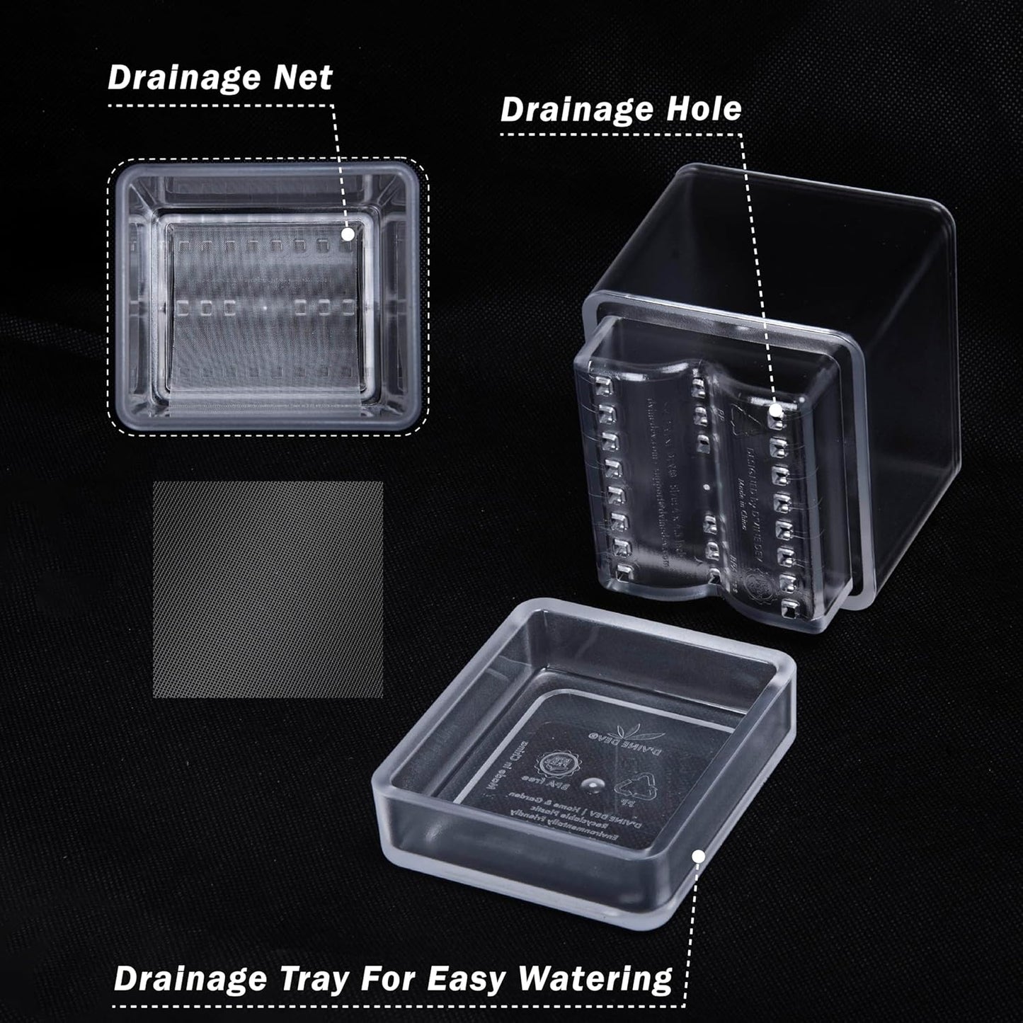 4 Inch Herb Planter Pot, Plastic Planter with Drainage Holes and Saucer, Modern Decorative Gardening Pot for Indoor Plants, Flowers, Herbs, Succulents, Clear, Set of 4, 76-Y-D-4