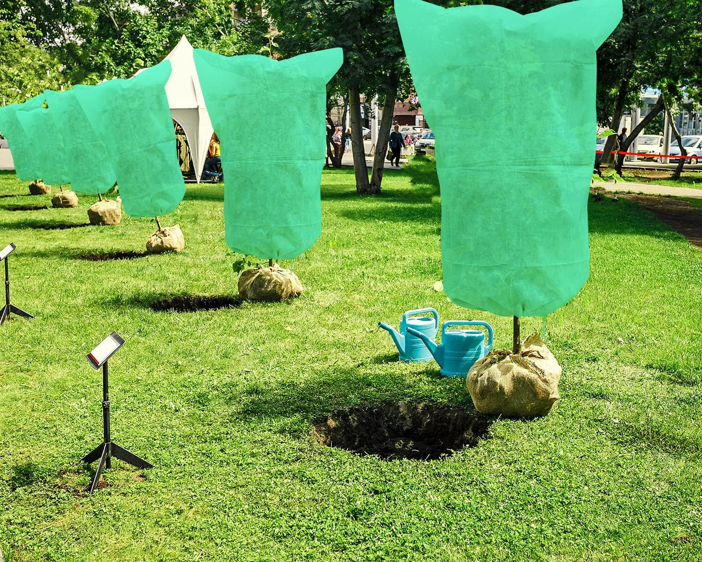 EAONE 4 Pack Plant Covers Freeze Protection, 47x71'' Winter Frosts Cloth for Outdoor Plants, Reusable Frost Blankets Drawstring Bags for Cold Freeze Sun Protection Bird Insect Prevention, Green