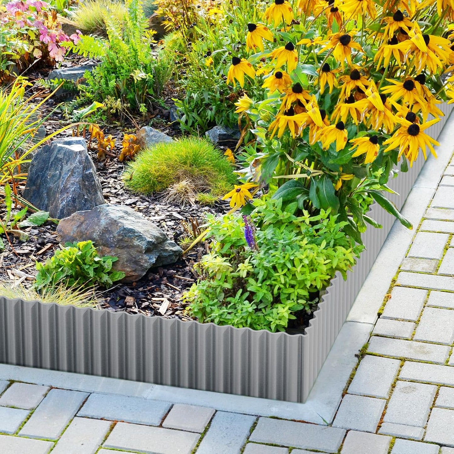 LAVEVE Corrugated Metal Garden Edging 10" x 20Ft, Landscape Edging Border for Lawn, Flower Bed, Garden Fence, Paver Edging (Light Gray)