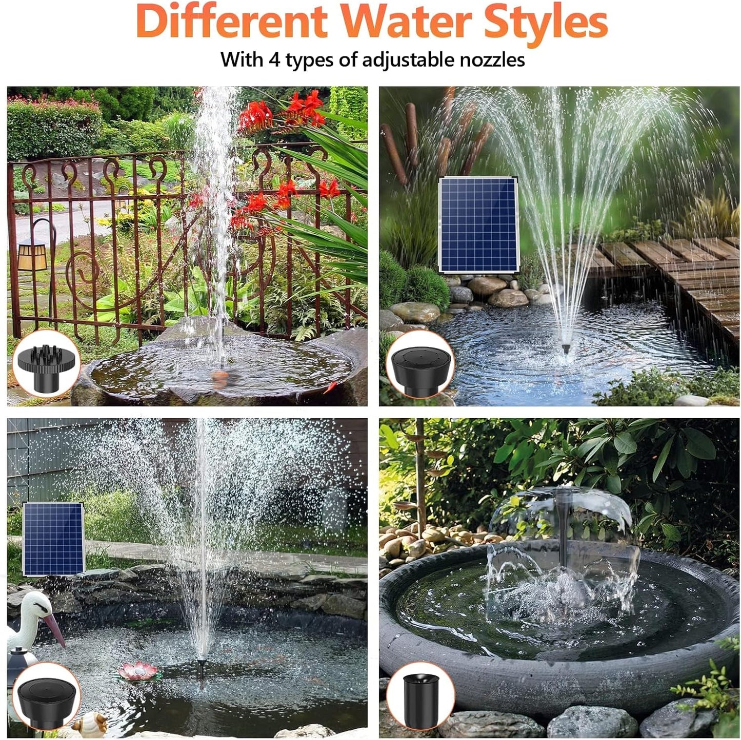 Antfraer 25W Solar Water Pump with 2600mAh Battery Backup, Solar Fountain Pump with Water Flow Adjustable, Submersible Solar Water Fountain Kit with PVC Tubing & 17Ft Long Cord for Fish Pond Waterfall