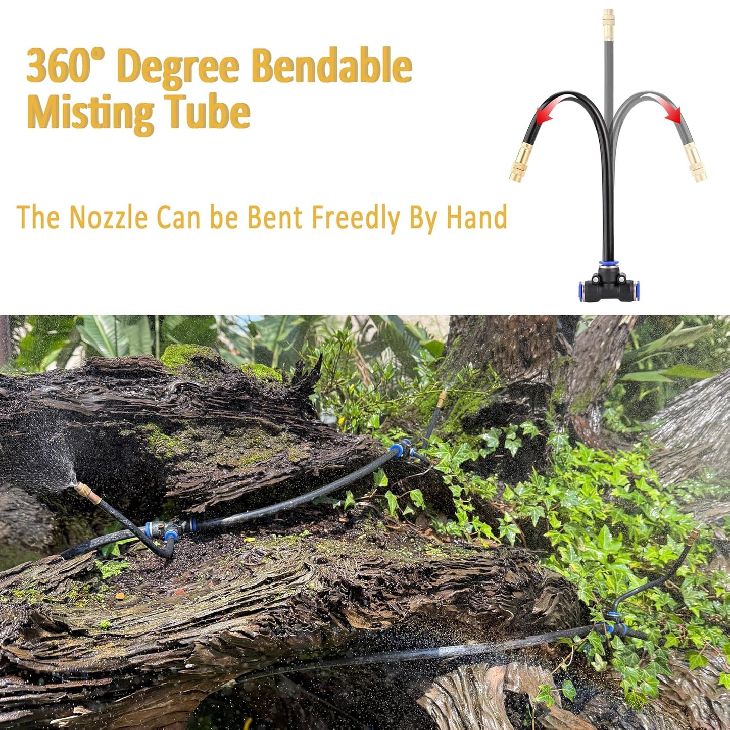 360°Bendable Automatic Irrigation System, 49.21Ft Adjustable Garden Watering Misting System for Outdoor Cooling System, Greenhouse, Yard, Lawn, Plant, Water Mister Nozzles Thread Sprayer 0.043"