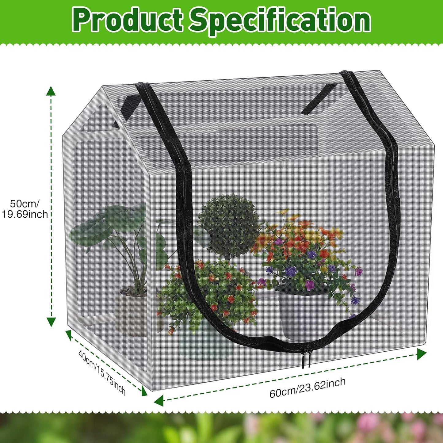 Mesh Plant Cover from Animals, 23.62"x15.75"x19.69" Heavy Duty Mesh Plant Cover for Cats, Bird and Pest, Full Enclosure Netting Guard for Vetgetable Fruite Protection Indoor/Outdoor Garden