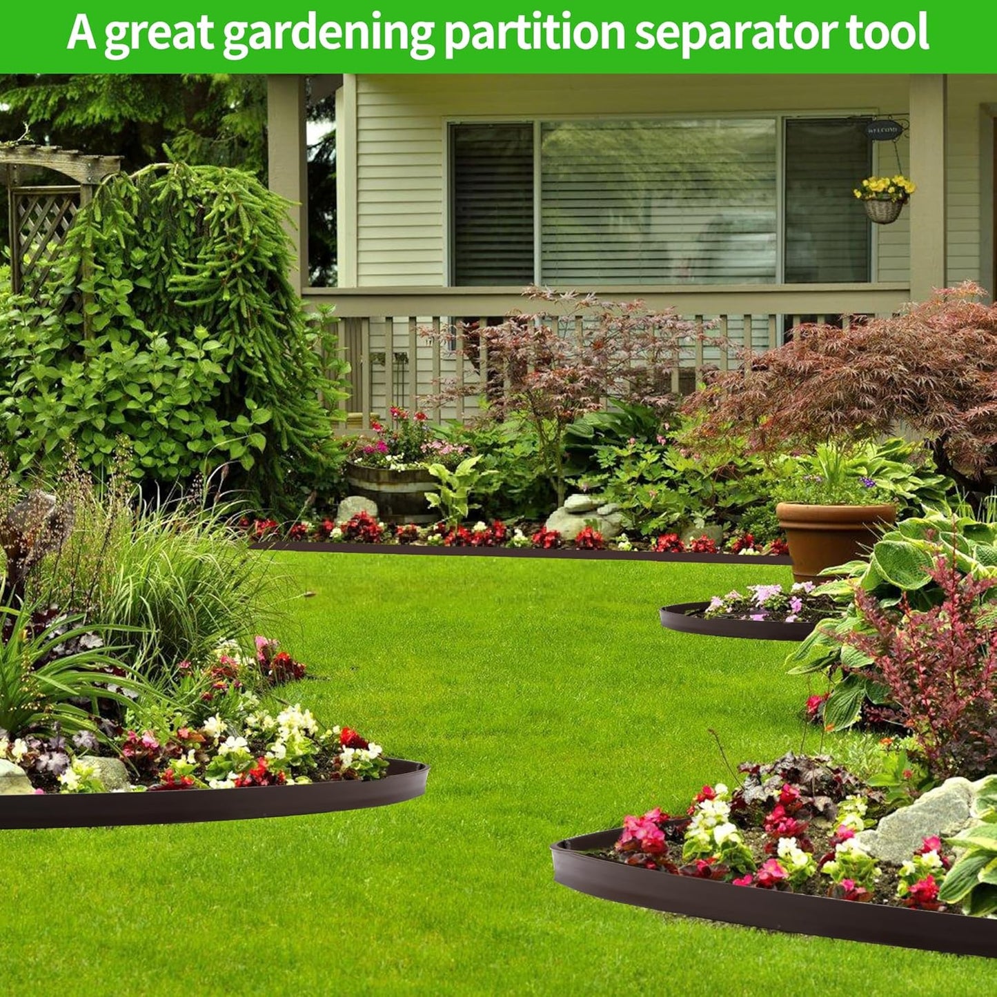 2" x 33FT Landscape Edging Kit, Garden Edging Coil Comes with 30 Pcs Spikes, No Dig Lawn Border Design, Brown