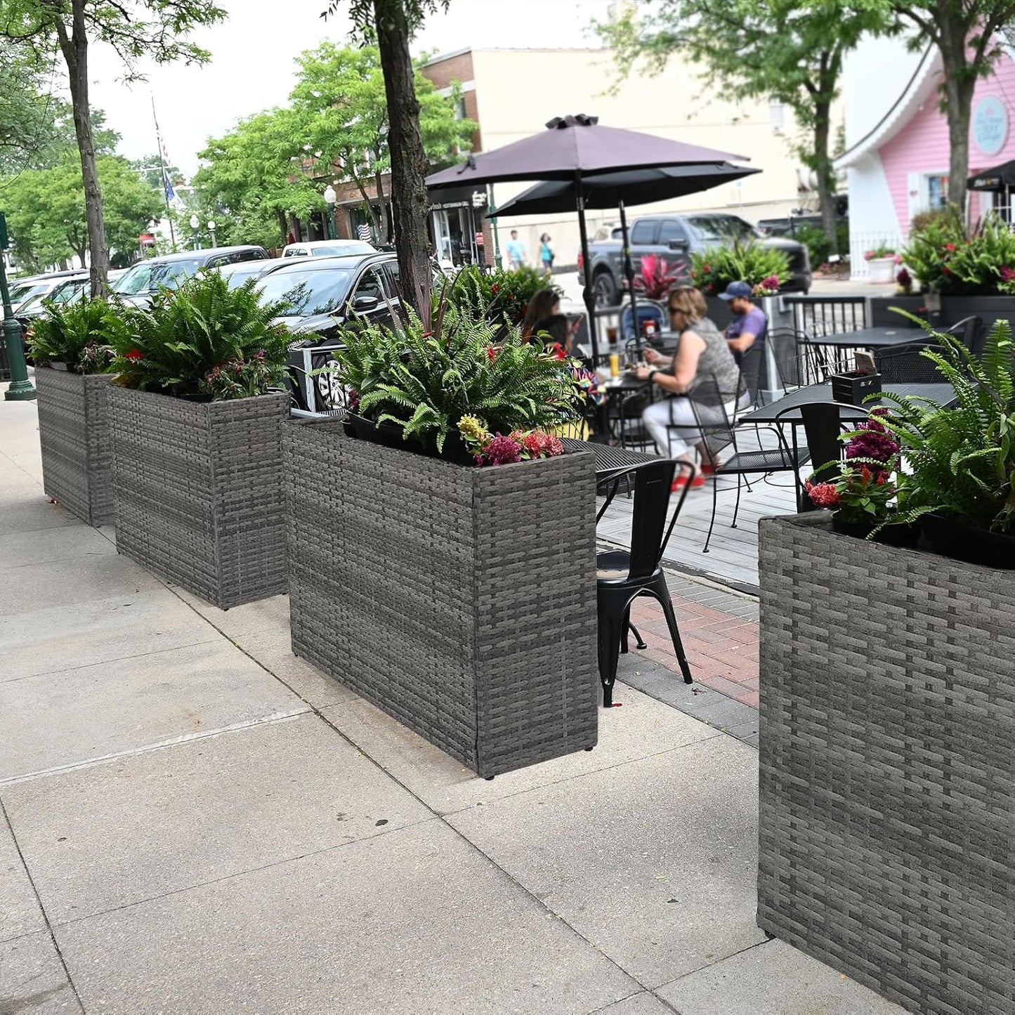 LEWIS&WAYNE Tall Planters for Outdoor Plants Handmade Wicker Large Rectangular Block Planter Box with Removable Liners Modern Planter for Indoor Outdoor Patio Deck - Gray