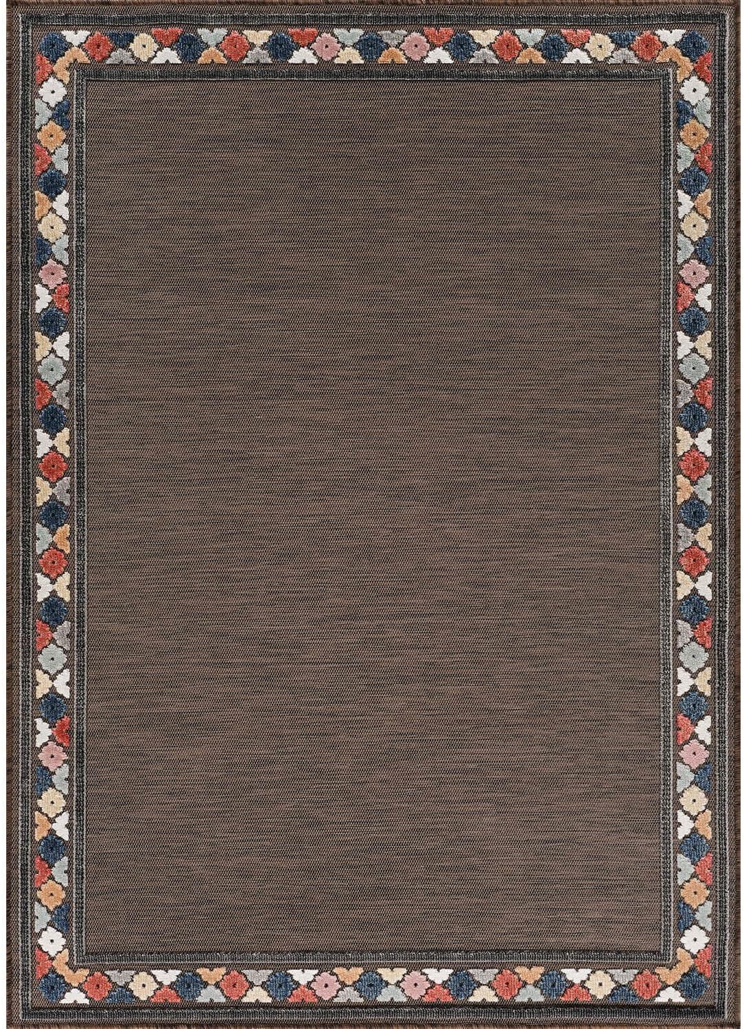 Beverly Rug Outdoor Rug 9x12 Modern Bordered Large Area Rugs for Indoor and Outdoor Patio Easy to Clean Non Shedding Living Room Porch Garden Washable Outside Carpet (9 x 12 Brown)