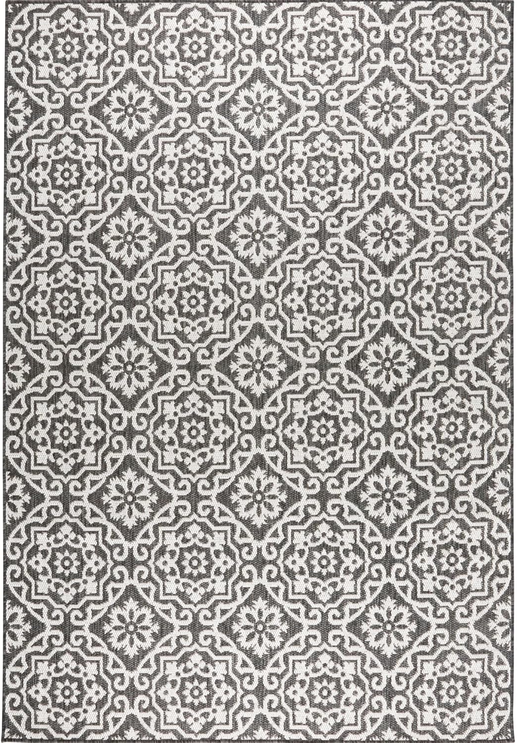 Nicole Miller New York Patio Country Julia Transitional Geometric Indoor/Outdoor Area Rug, Black/Grey, 3'11"x5'2"