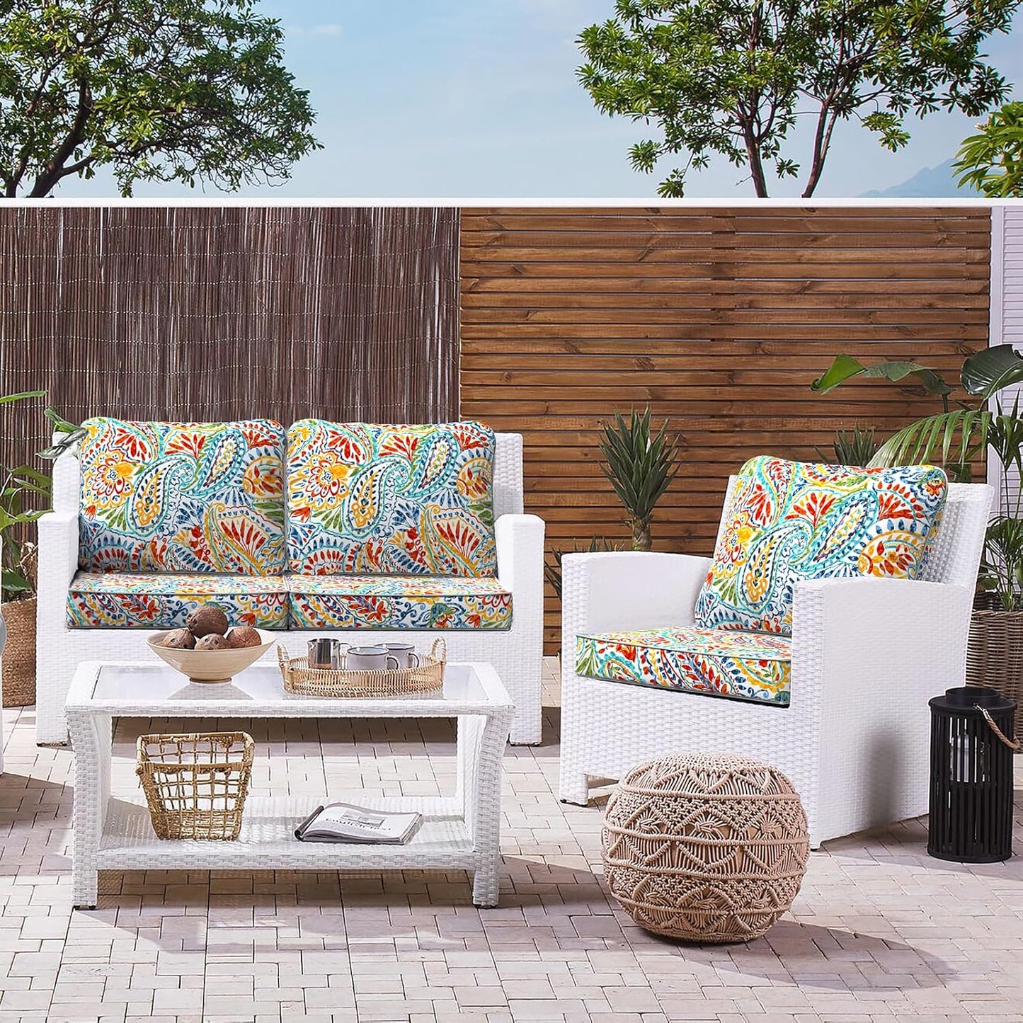 LVTXIII Outdoor Deep Seat Cushion 24"x24"x4" Patio Seat and Back Cushion Set Seasonal Chair Cushion for Dining Arm Chairs, Wicker Chairs and Garden Furniture Decoration, Paisley Multi