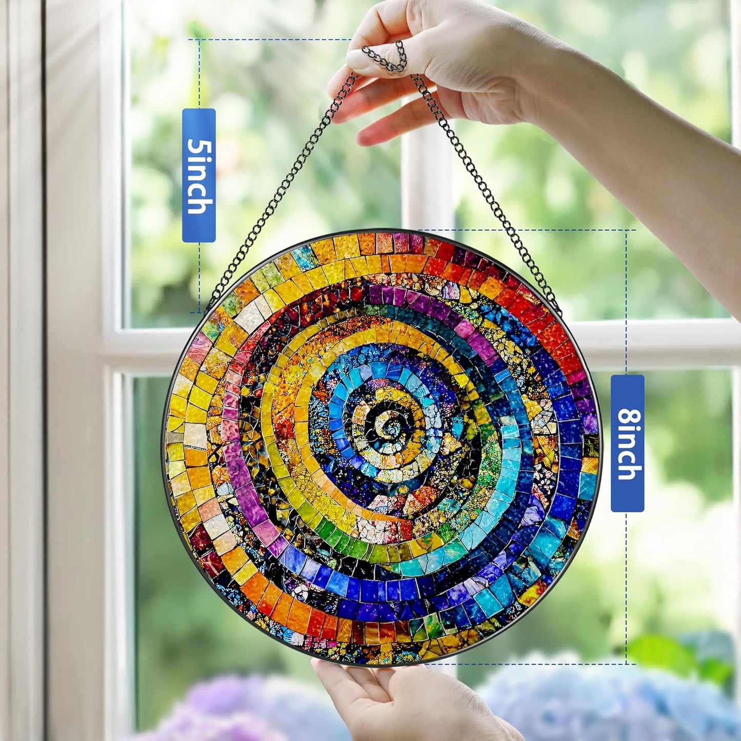 Stained Glass Window Hanging, Pauyadu 8 Inch Rainbow Spiral Stained Glass Suncatcher, Home Decor for Windows, Art Lovers Gifts, Christmas, Birthday Gift Ideas, Gifts for Best Friend, Lovers