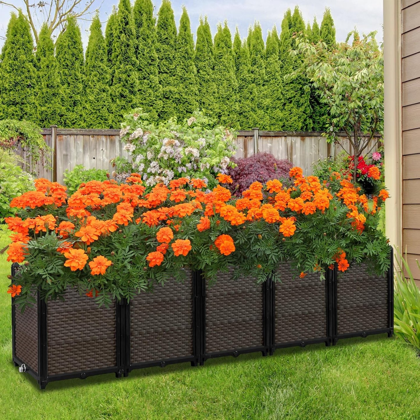 Large Raised Planter Box Outdoor Self Watering 78.7"x15.7"x19.7", Deep Raised Garden Bed - Elevated Garden Box with Drainage Plug, Rectangular Garden Planter Perfect for Patio Balcony Deck