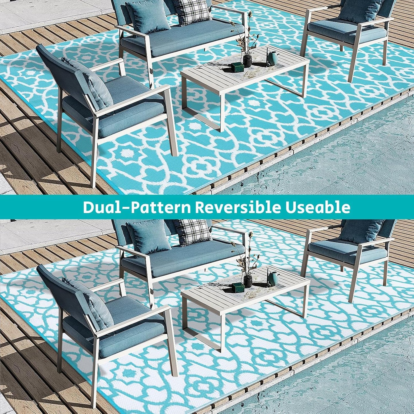 HEBE Outdoor Rug Waterproof 8x10, Plastic Straw Rug Camping Rug, Reversible Outdoor Patio Rugs RV Mat Clearance, Indoor Outside Floor Carpet for Porch,Deck,Camper,Balcony,Backyard