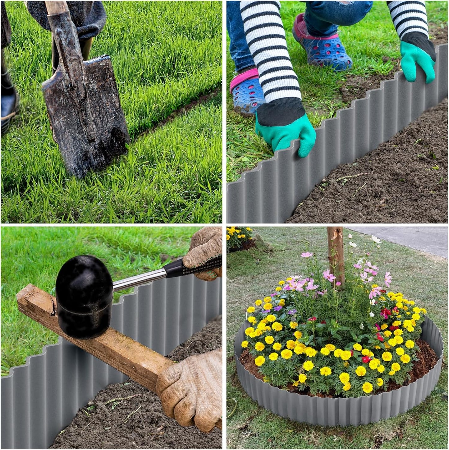 LAVEVE Corrugated Metal Garden Edging 4" x 10Ft, Landscape Edging Border for Lawn, Flower Bed, Garden Fence, Paver Edging (Light Gray)