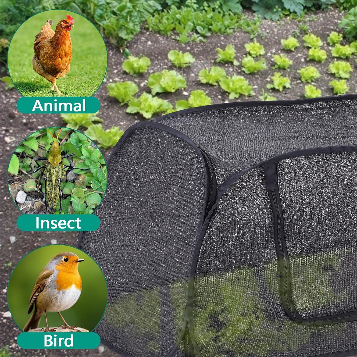 Garden Cover for Raised Flower beds, Plant Protection Hoods and Garden mesh Tents - 70% Sun-Blocking Shade Cloth with Metal pegs and Roll-up Zipper Door,safeguarding Plants from Birds