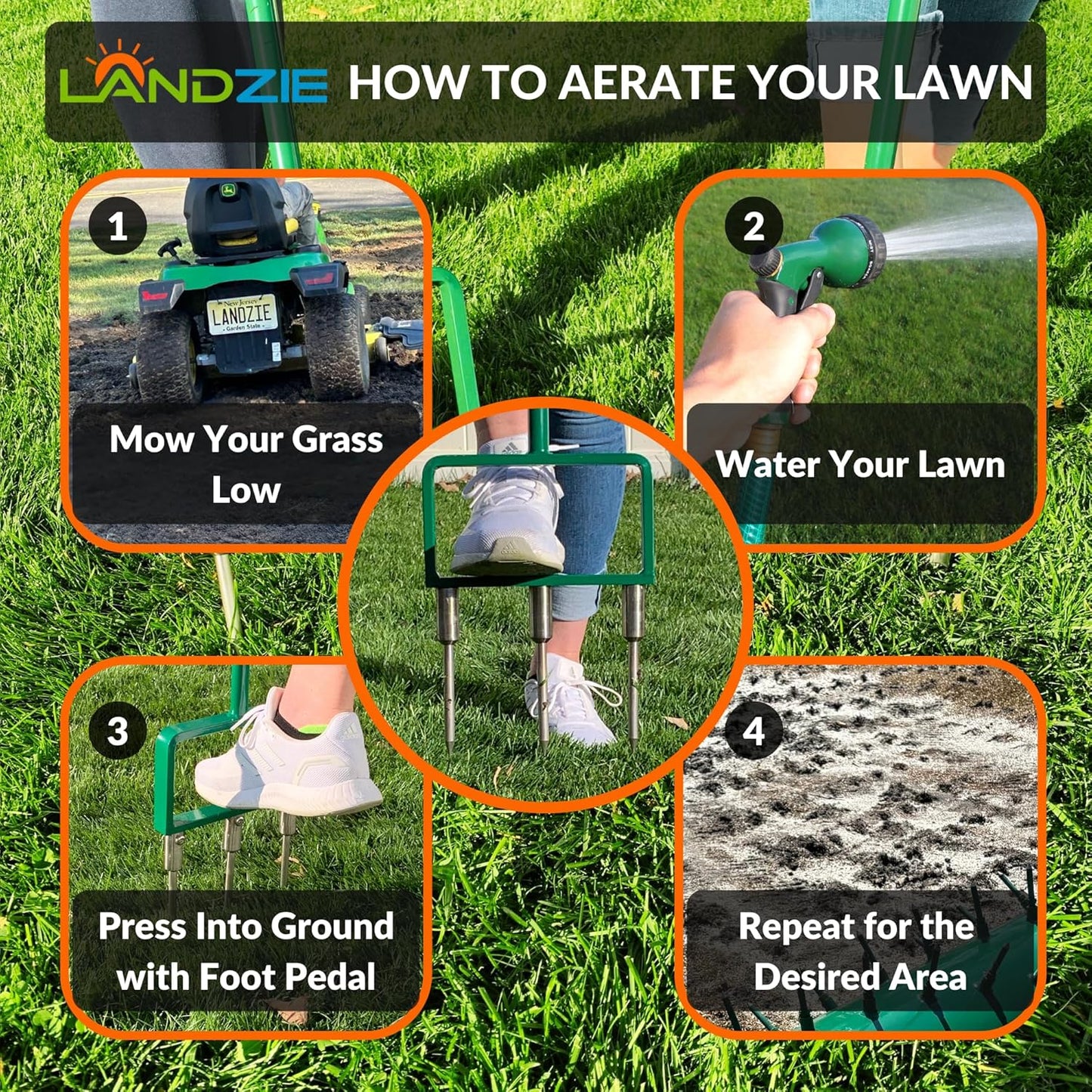 Landzie Spike Tine Fork Lawn Aerator - 42 Inch Manual Stainless Steel Gardening Hand Tool - Grass Dethatcher Aerator Lawn Tool with Solid Tines for Compacted Soil - Lawn Plugger Aerator…
