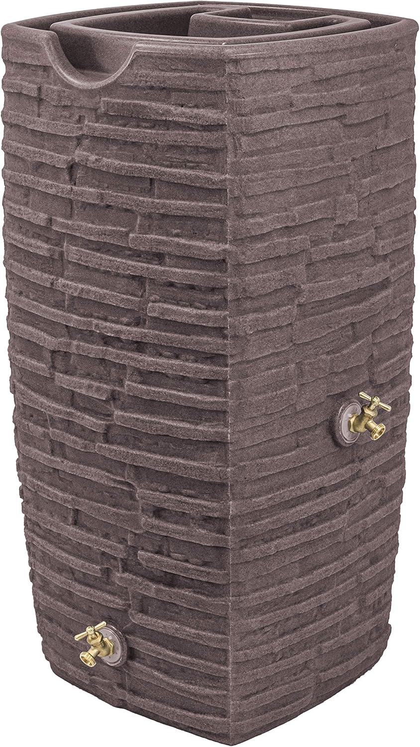 Good Ideas Impressions Riverwalk Rain Water Collection Barrel, Red Brick, 50 Gallon - Faux Slate Rock Rainwater Catcher, Plastic Storage Drum with Dual Robust Metal Spigots & Fine Mesh Screen
