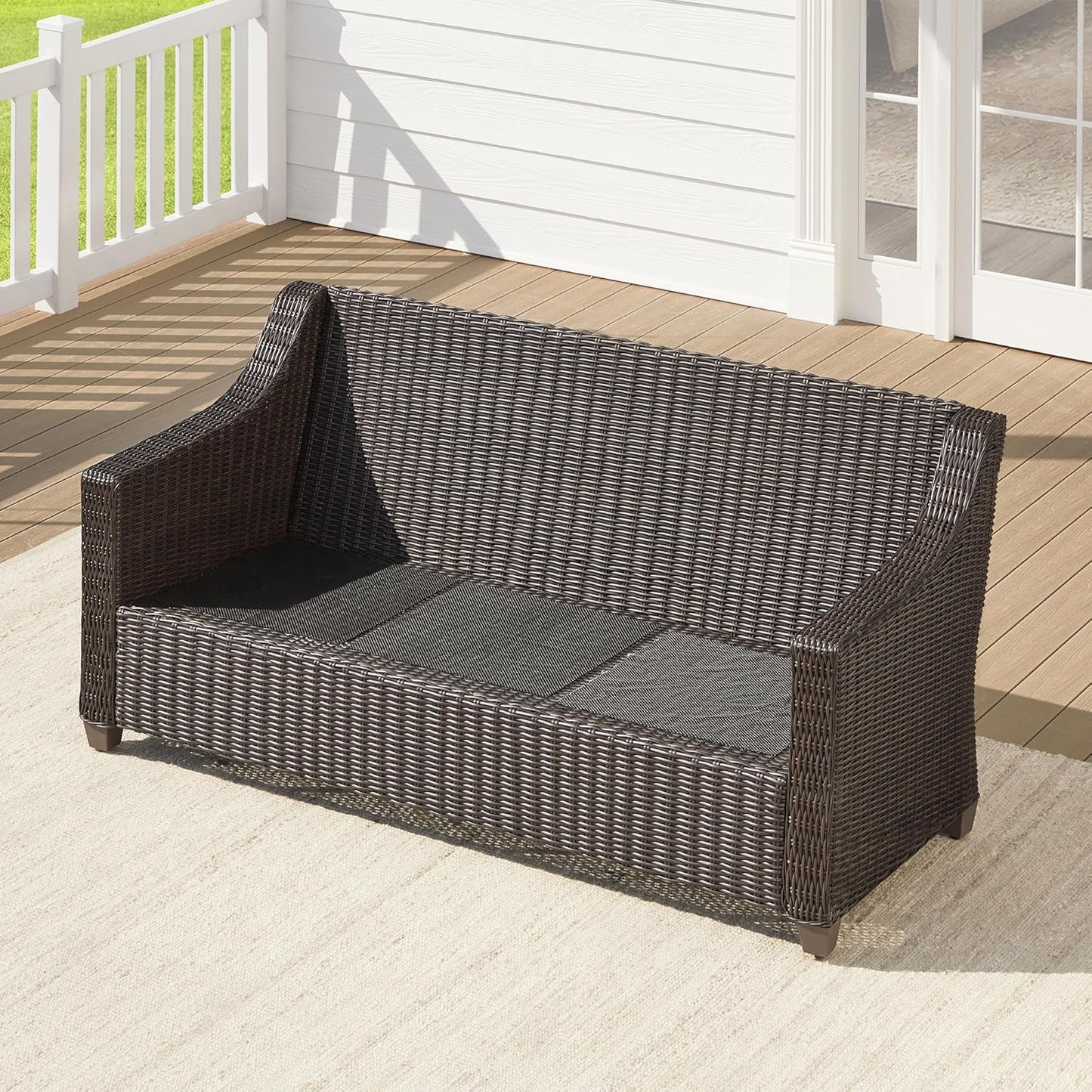 CHITA Wicker Outdoor Furniture Patio Sofa, Oversized 3-Seater Rattan Couch with 5.1'' Thick Cushions and Rust-Resistant Aluminum Legs