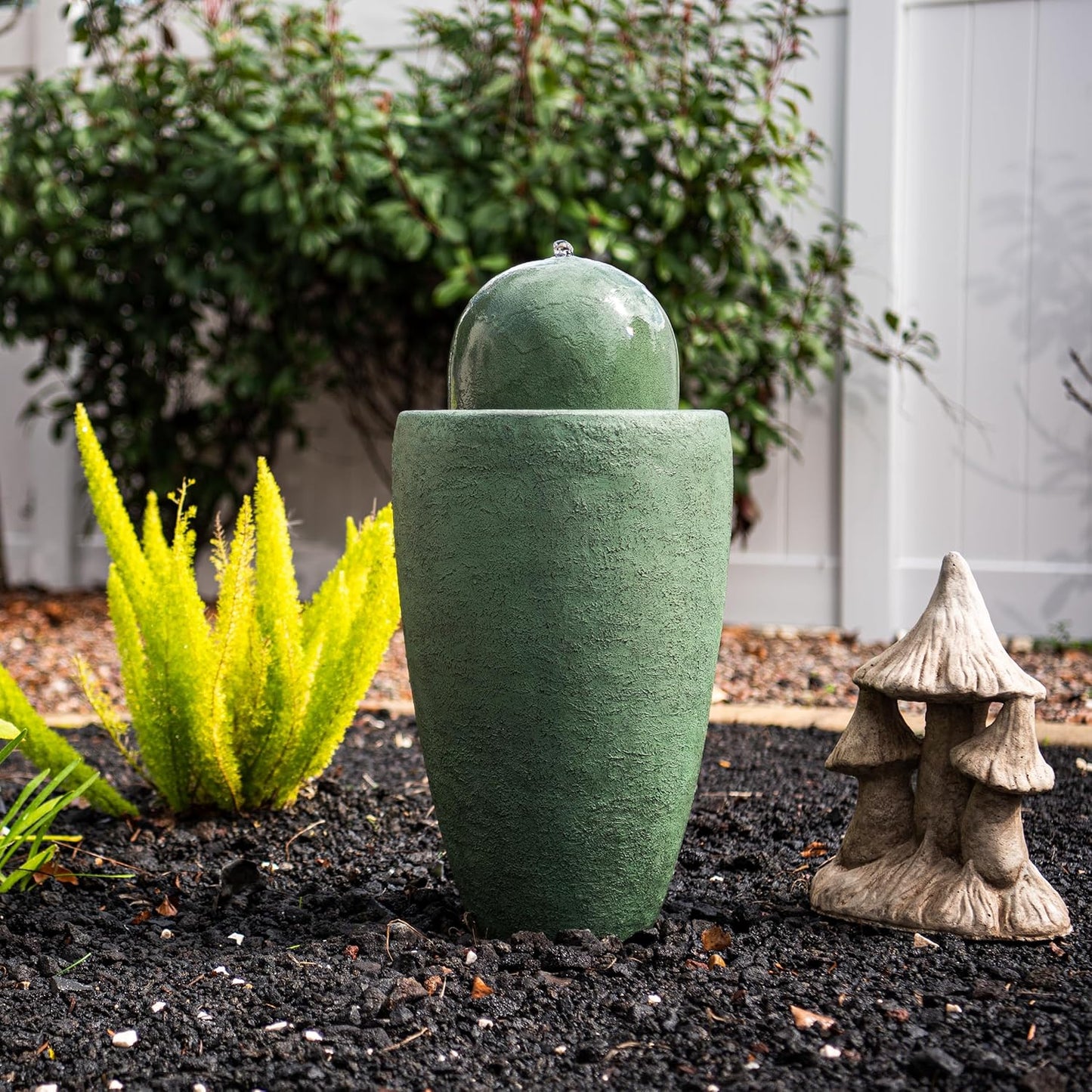 XBrand 25.98" H Round Stone Indoor/Outdoor Modern Stone Textured Sphere Water Fountain w/LED Lights, Green