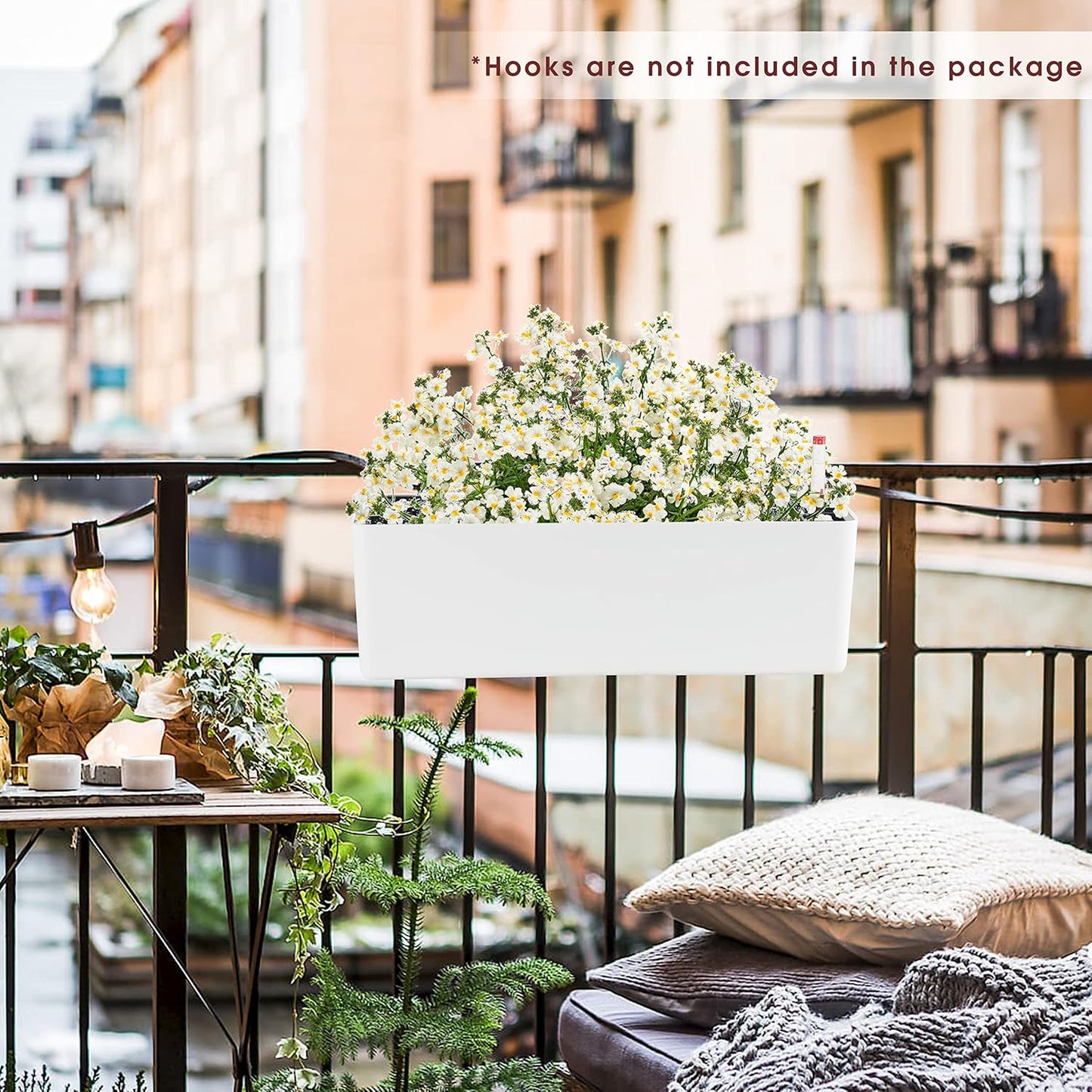 GardenBasix Elongated Self Watering Planter Pots 2-Pack Window Box 5.5 x 16 inch Indoor Home Garden Modern Decorative Planter Pot for All House Plants Flowers Herbs (White,2)