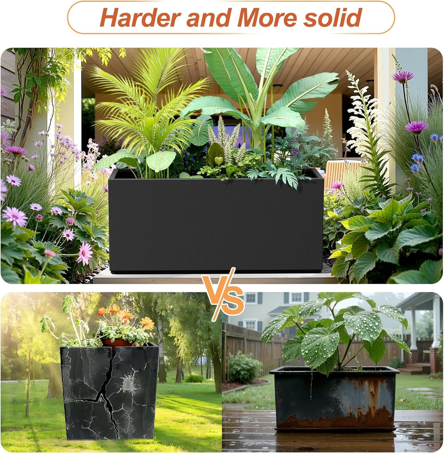 Metal Rectangular Planter for Outdoor Plants, Coated Large Planter Box with Drainage, Outdoor Patio PLanters with Sturdy Thickened Material for Yard, Garden