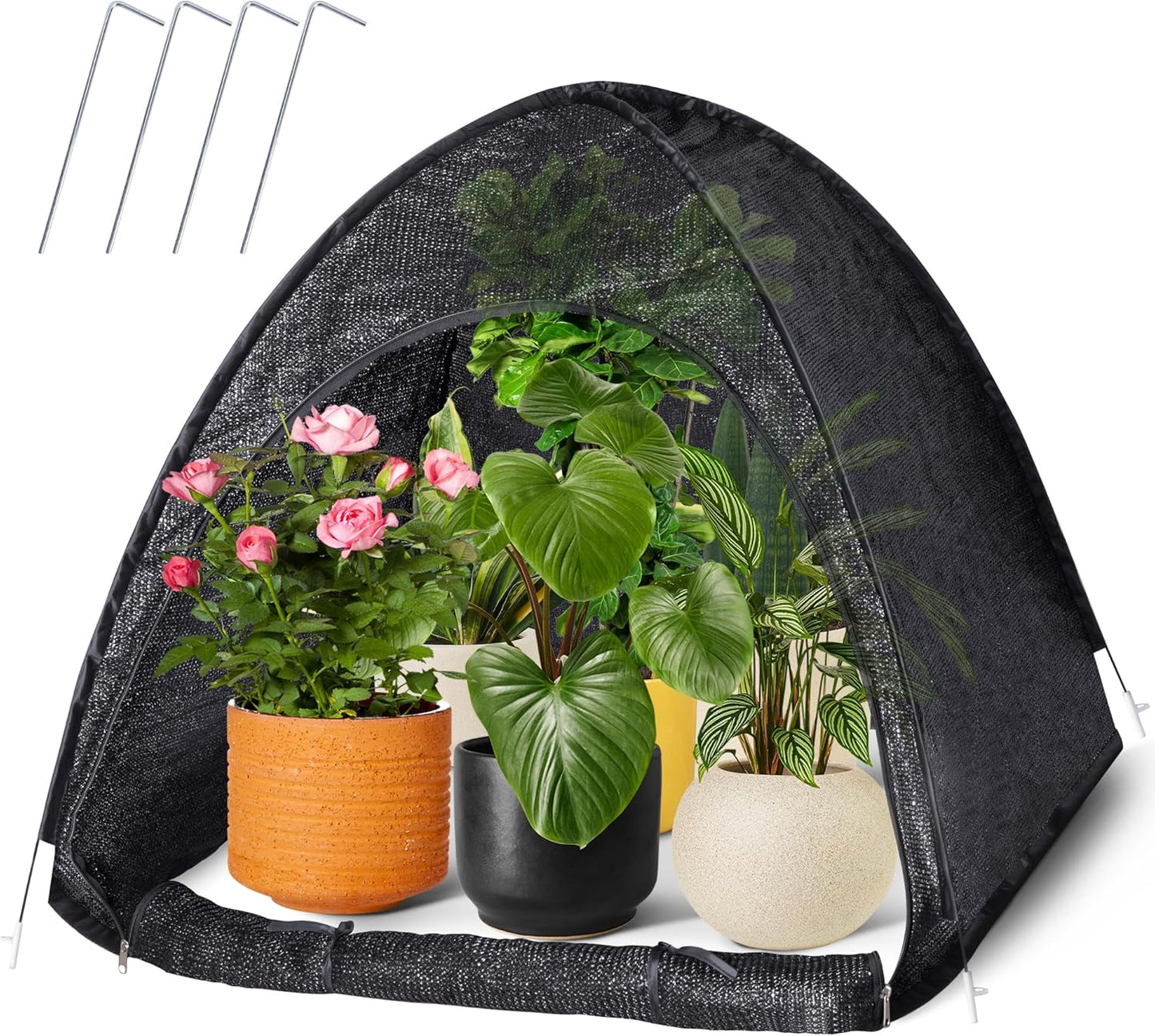DECOHS 33" x 33" x 33" UV Resisitant 80% Pop up Plant Shade Tent, Garden Sunshade Cloth Sun Protection Tent, Sunblock Plant Cover Net with Stakes for Outdoor Plants Flower Potted