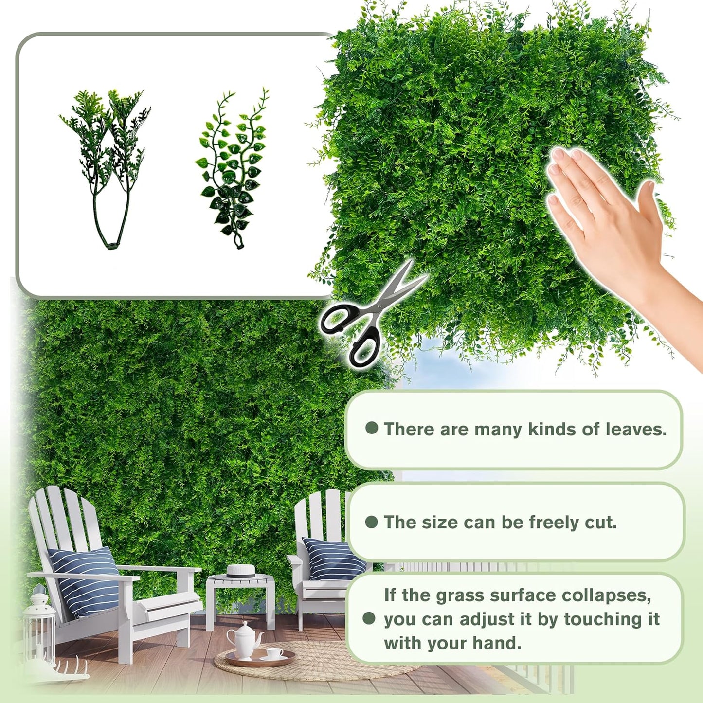 Greenery Faux Grass Wall Backdrop 72"x128" (64 SQFT) UV-Anti Artificial Green Boxwood Panel for Patio Balcony Privacy & Ivy Fence Covering Privacy, Garden, Backyard Wall Backdrop Decor