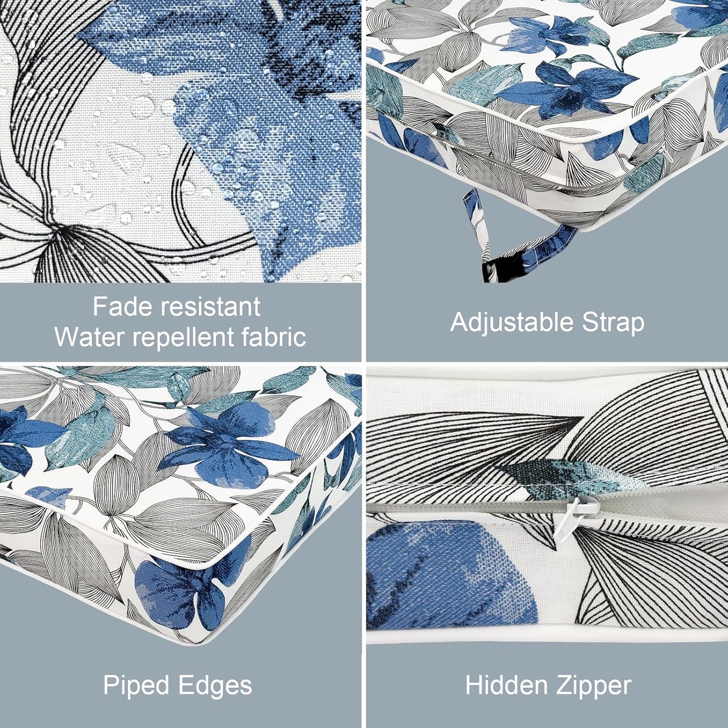 LVTXIII Patio Chair Cushions 22"x22"x3", Water-Repellent Outdoor Seat Cushions for Patio Furniture, Square Chair Pads with Ties for Home Garden Decoration, Set of 2, Clemens Noir Blue