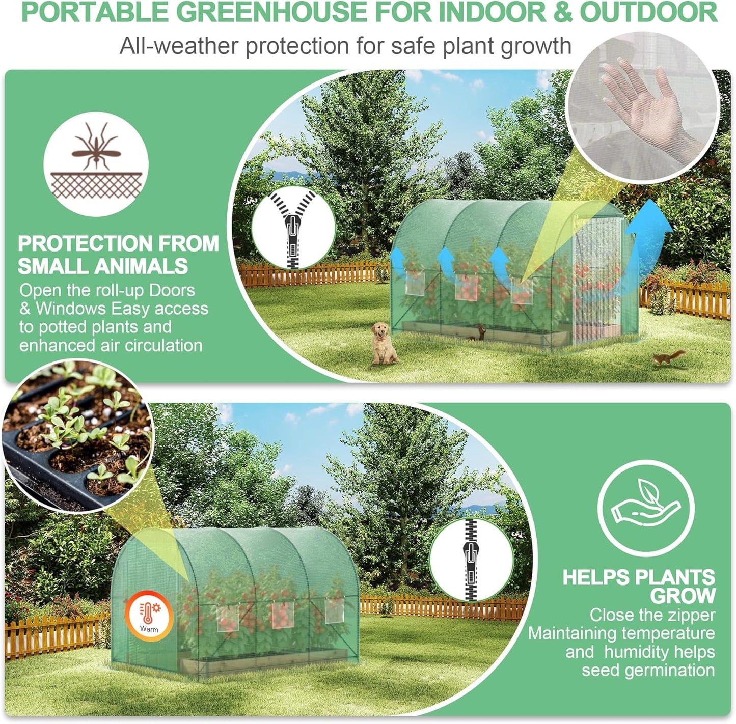 Greenhouses for Outdoors Heavy Duty 10x7x7 FT Portable Greenhouse with Watering System,6 Ventilated Screen Windows & Rolling Zipper Door & Reinforced Steel Frame High Tunnel Greenhouse