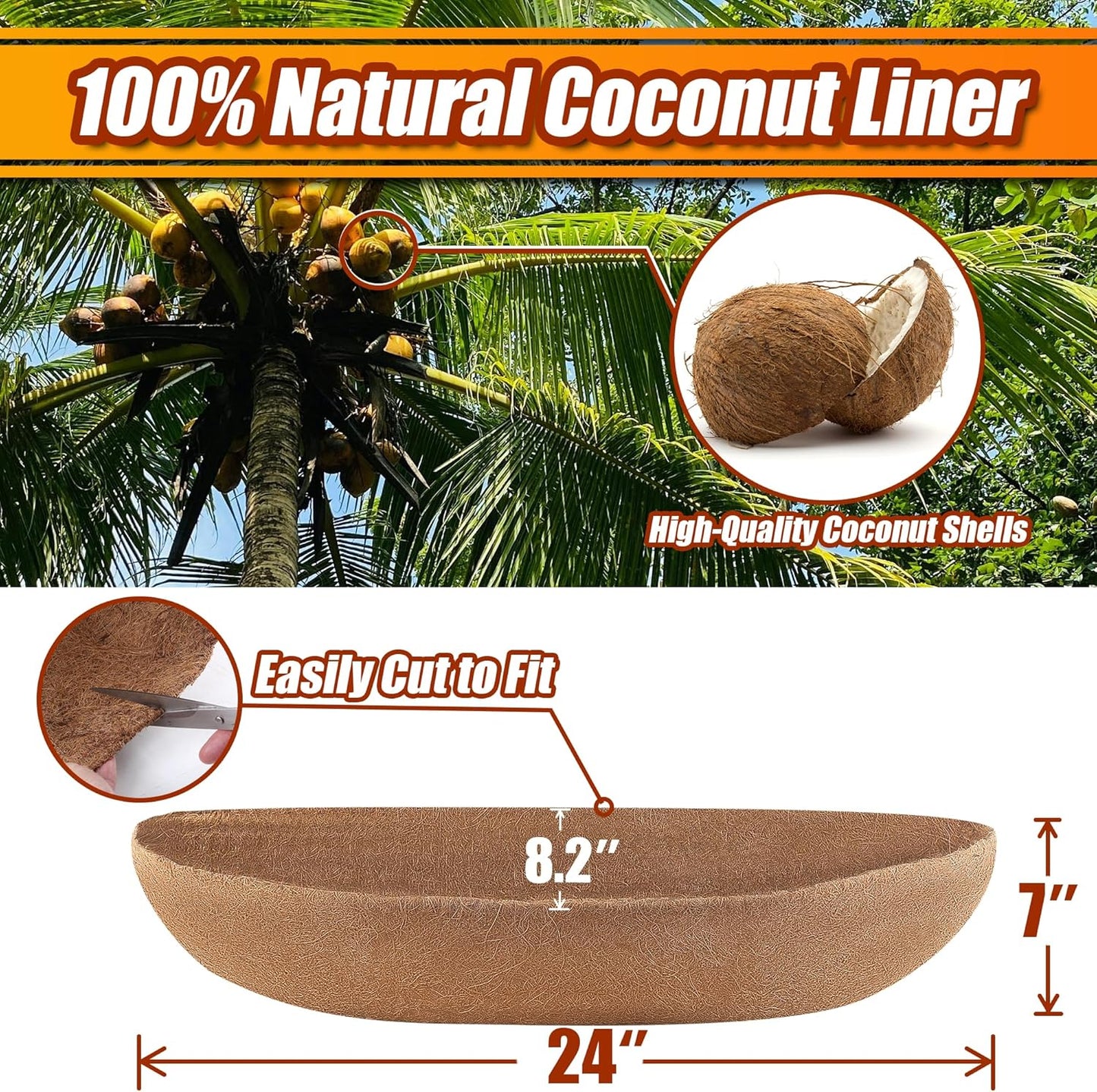 Coco Liners for Planters 24 Inch, 4 Pack Trough Window Box Liners, Coconut Fiber Liners for Planters Flower Baskets Garden Outdoor Plants